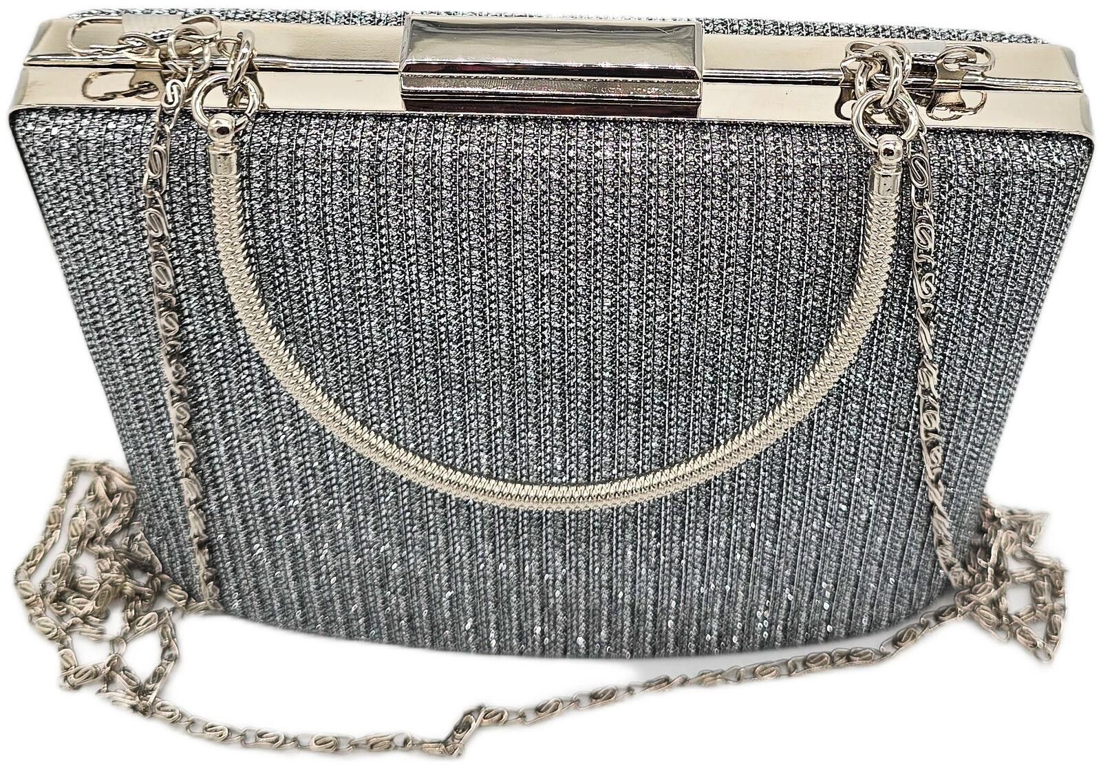The Unbranded Brand Elegant Silver Evening Clutch Bag with Chain Strap Size ONE SIZE - 8 Thumbnail