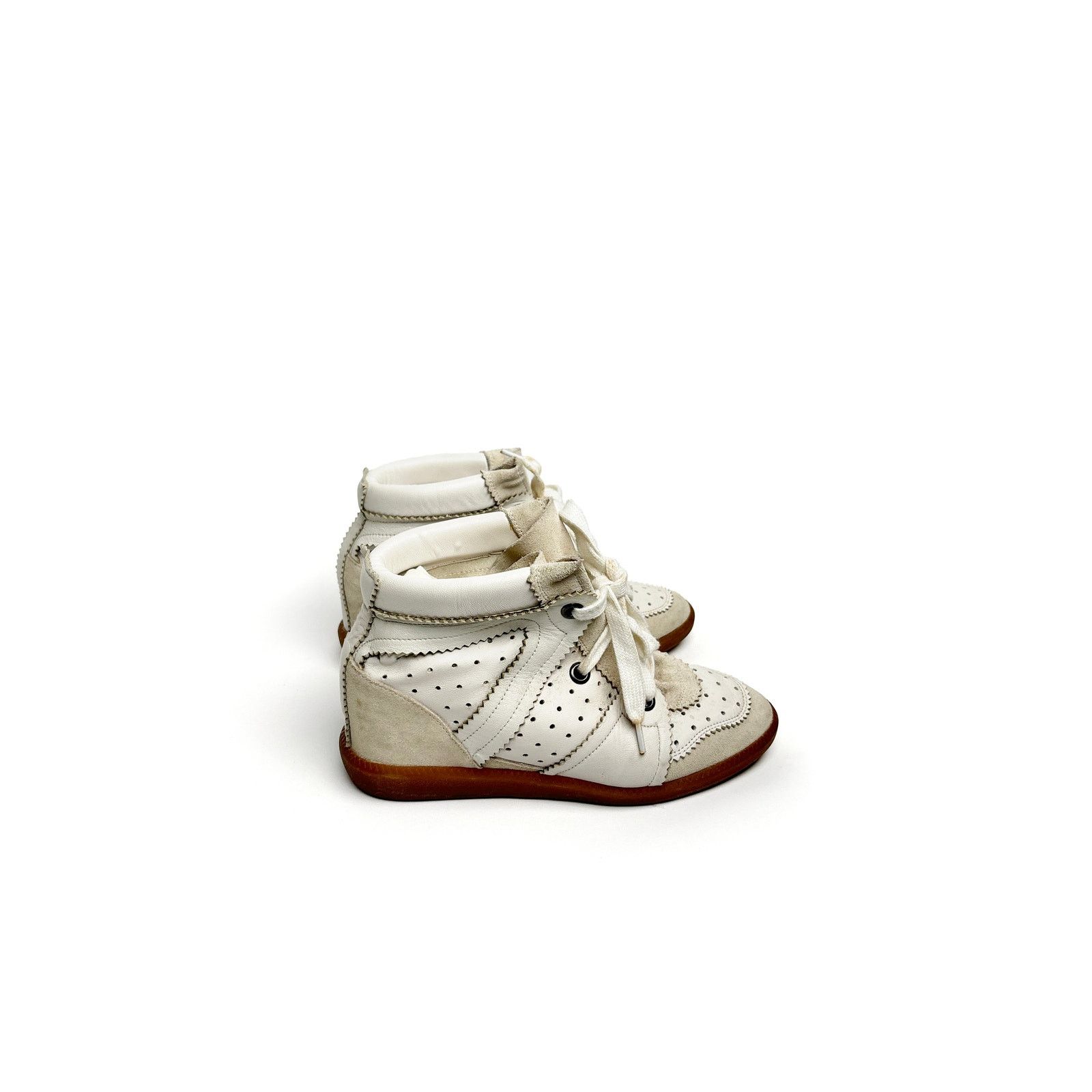 Isabel Marant Beige/White Leather Sneaker Wedge Size US 7 / IT 37 - 3 Thumbnail