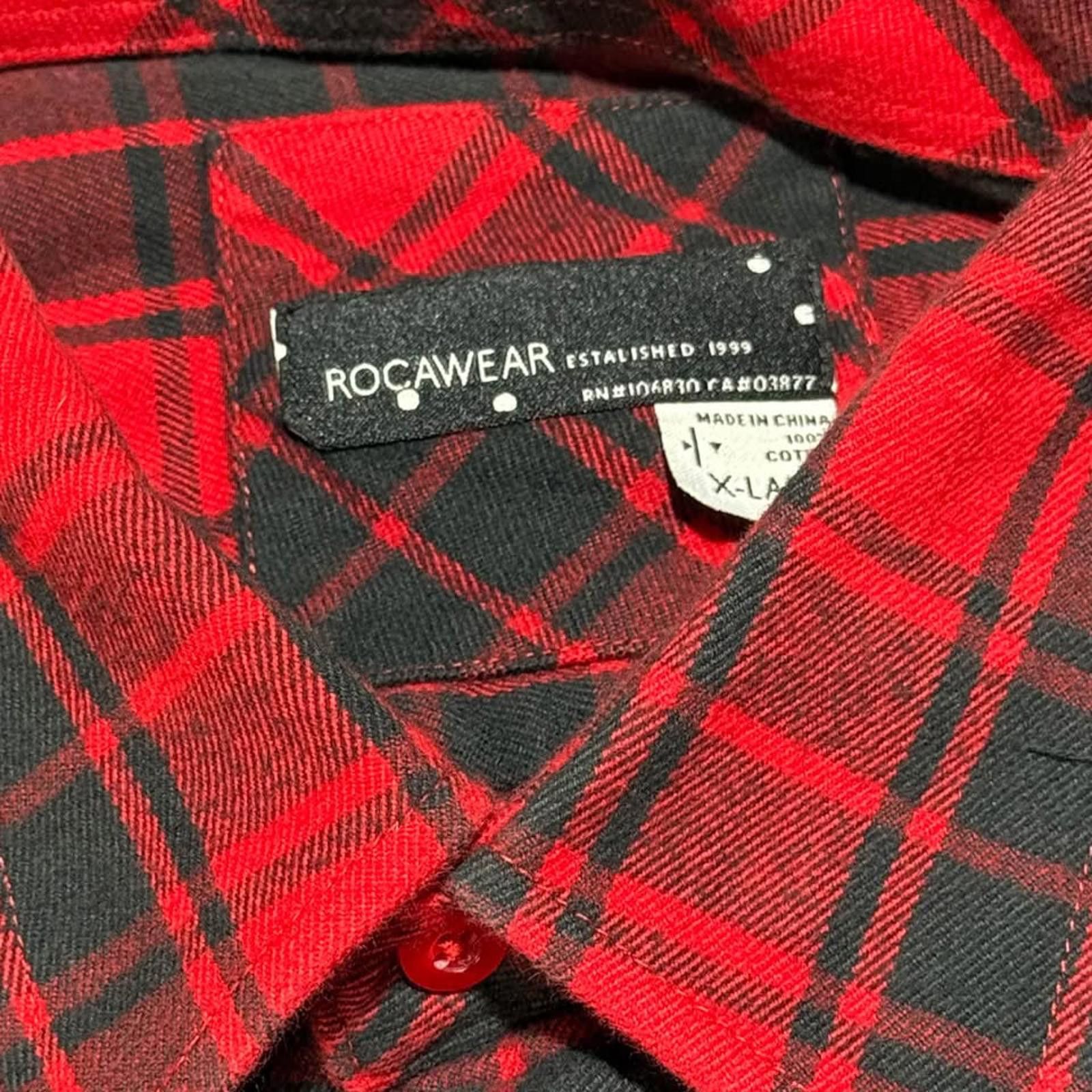 Rocawear Roca wear Men's XL Black/Red Buffalo Plaid Button Shirt Size US XL / EU 56 / 4 - 7 Thumbnail