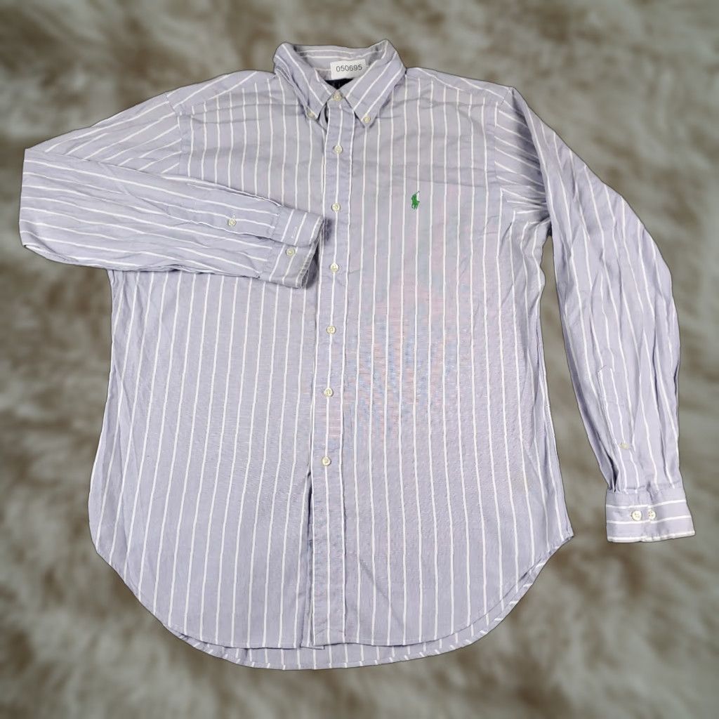Ralph Lauren Ralph Lauren Dress Shirt Mens 16 Blue Striped Button Up Long Sleeve Cotton Regular With Pockets Size 42R - 1 Thumbnail