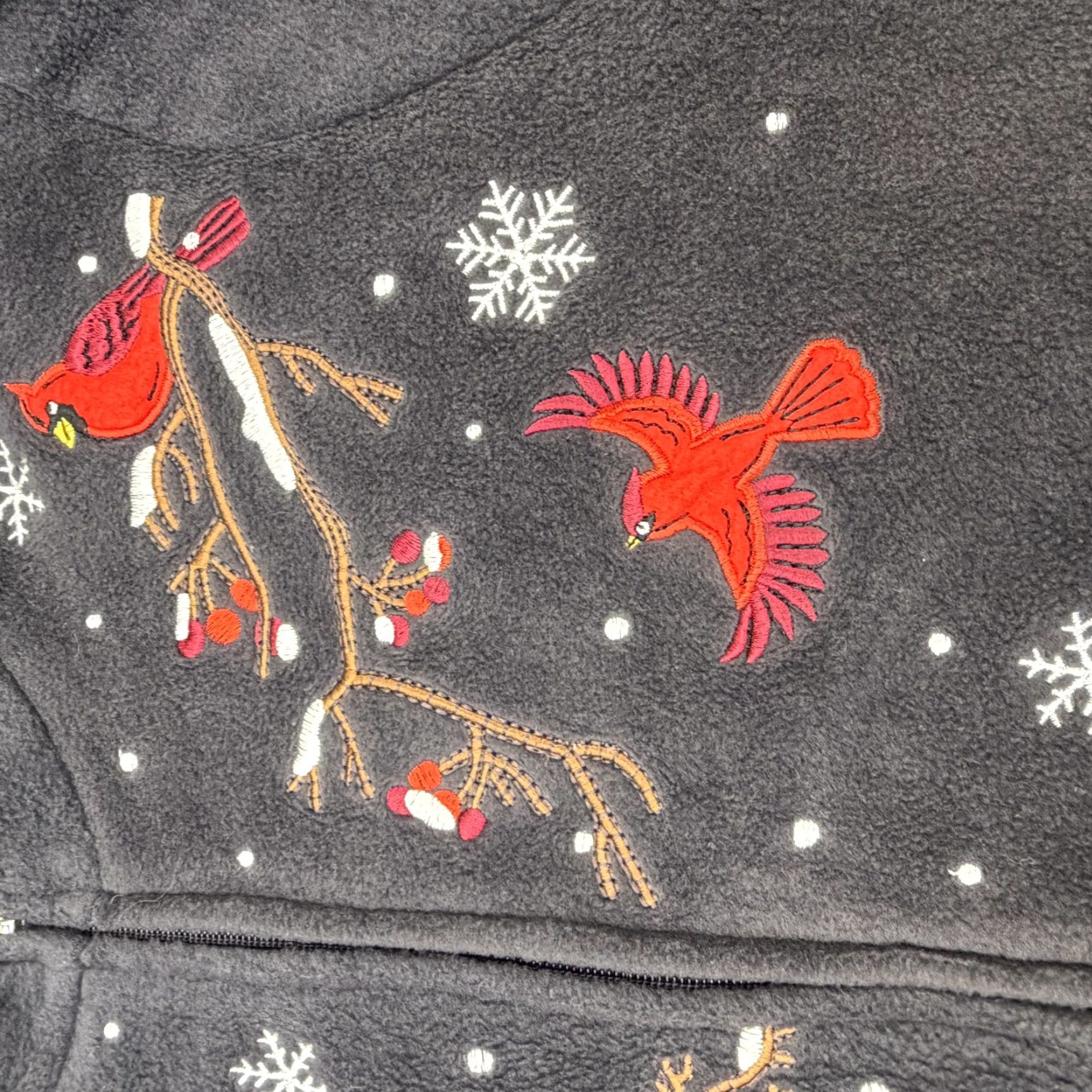 Vintage Breckenridge Jacket XL Gray Fleece Embroidered Cardinal Holiday Zip Womens Size XL / US 12-14 / IT 48-50 - 4 Thumbnail