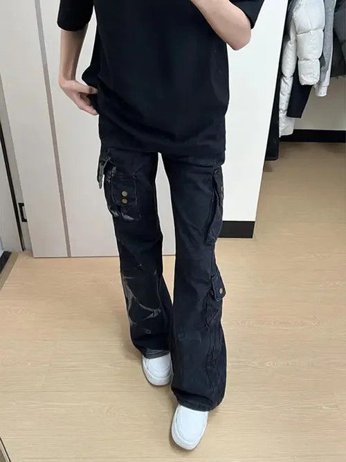 VIBE Black Cargo Flare Wide Leg Jeans Size US 33 - 7 Thumbnail