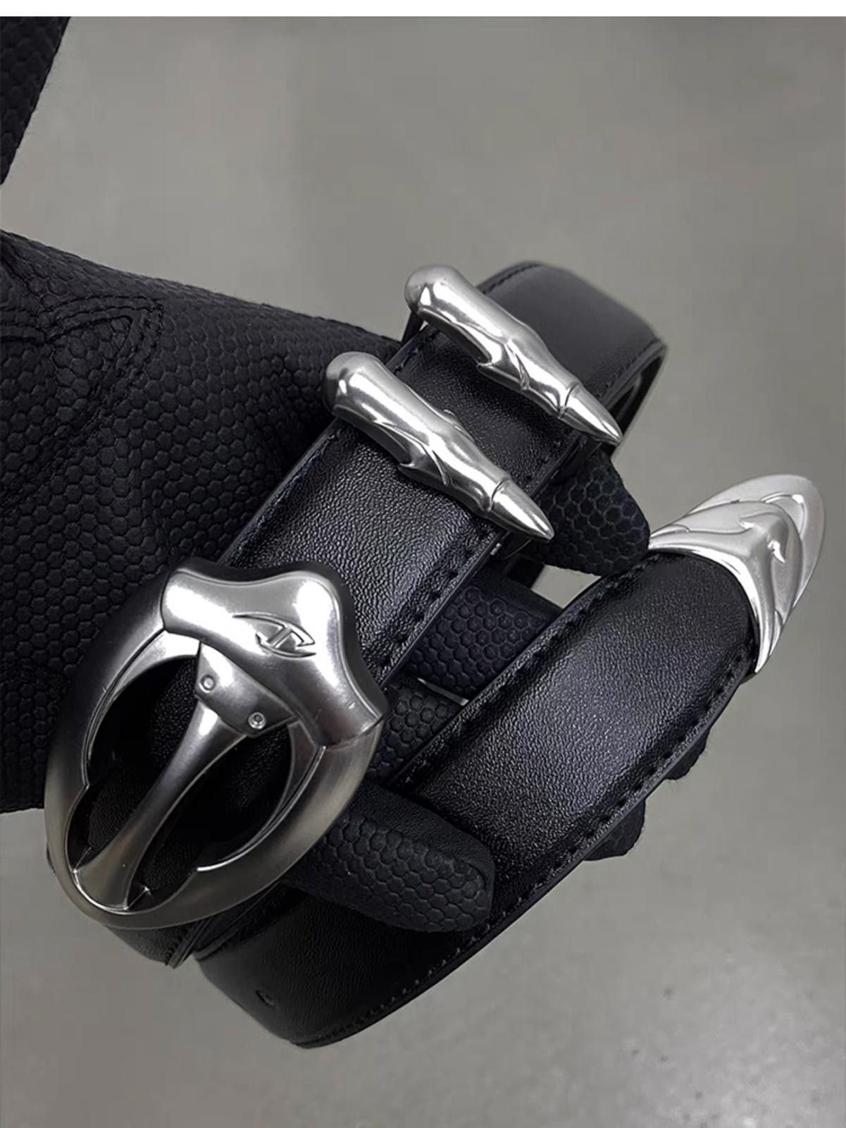Jewelry x Leather Pu Leather Black Belt With Silver Buckle, Men's