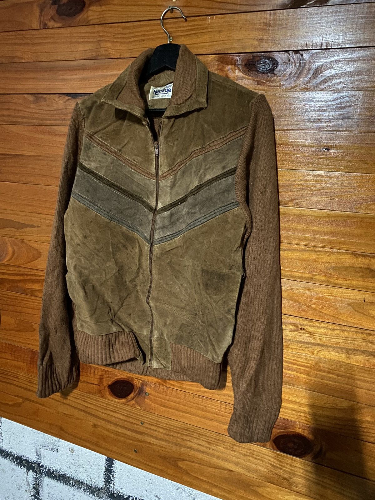 Vintage Vintage 1970s Repäge Brown Leather Knit Jacket Retro Unisex Size US S / EU 44-46 / 1 - 4 Thumbnail