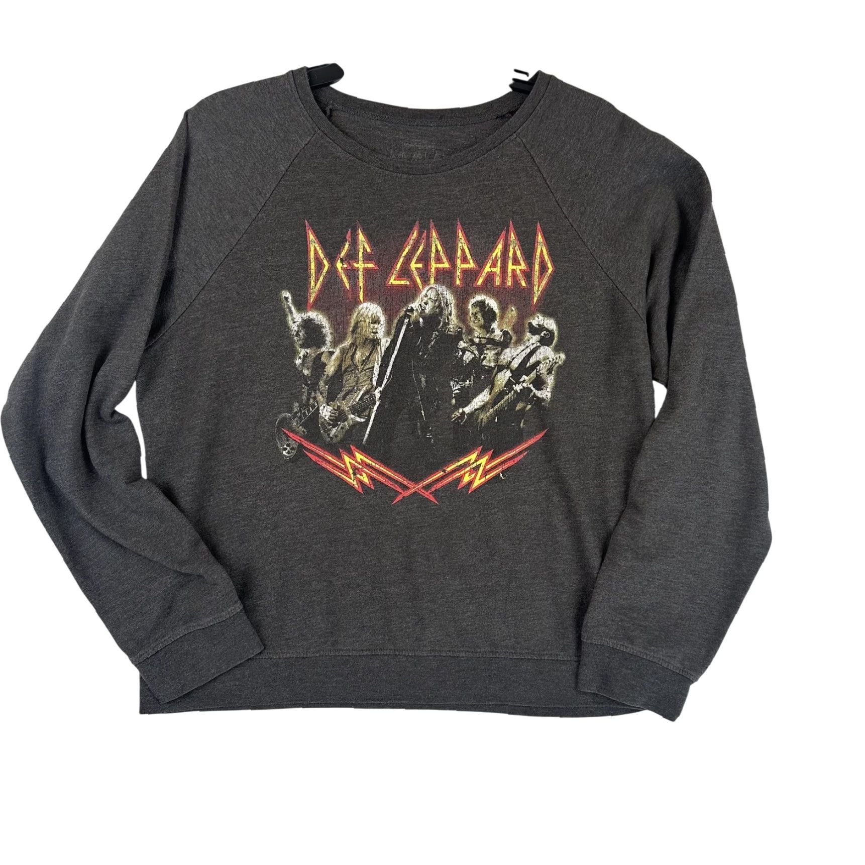 Vintage Def Leppard Sweatshirt Womens Medium Gray Raglan Cropped Graphic Pullover Band Size XL / US 12-14 / IT 48-50 - 2 Thumbnail