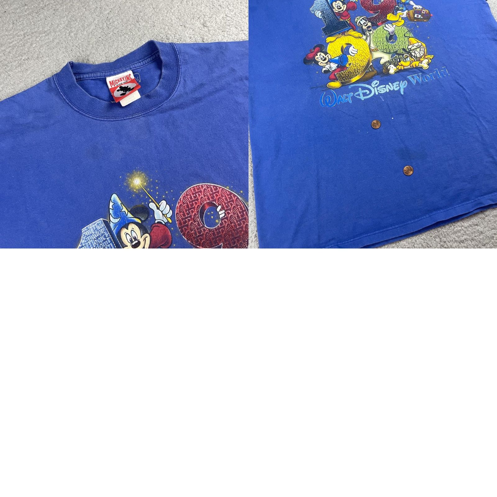 Disney VINTAGE Mickey Inc TShirt Adult XL Blue 1990s Disney World Distressed Shirt Regular Cotton Logo 90s Mens Size US XL / EU 56 / 4 - 9 Thumbnail