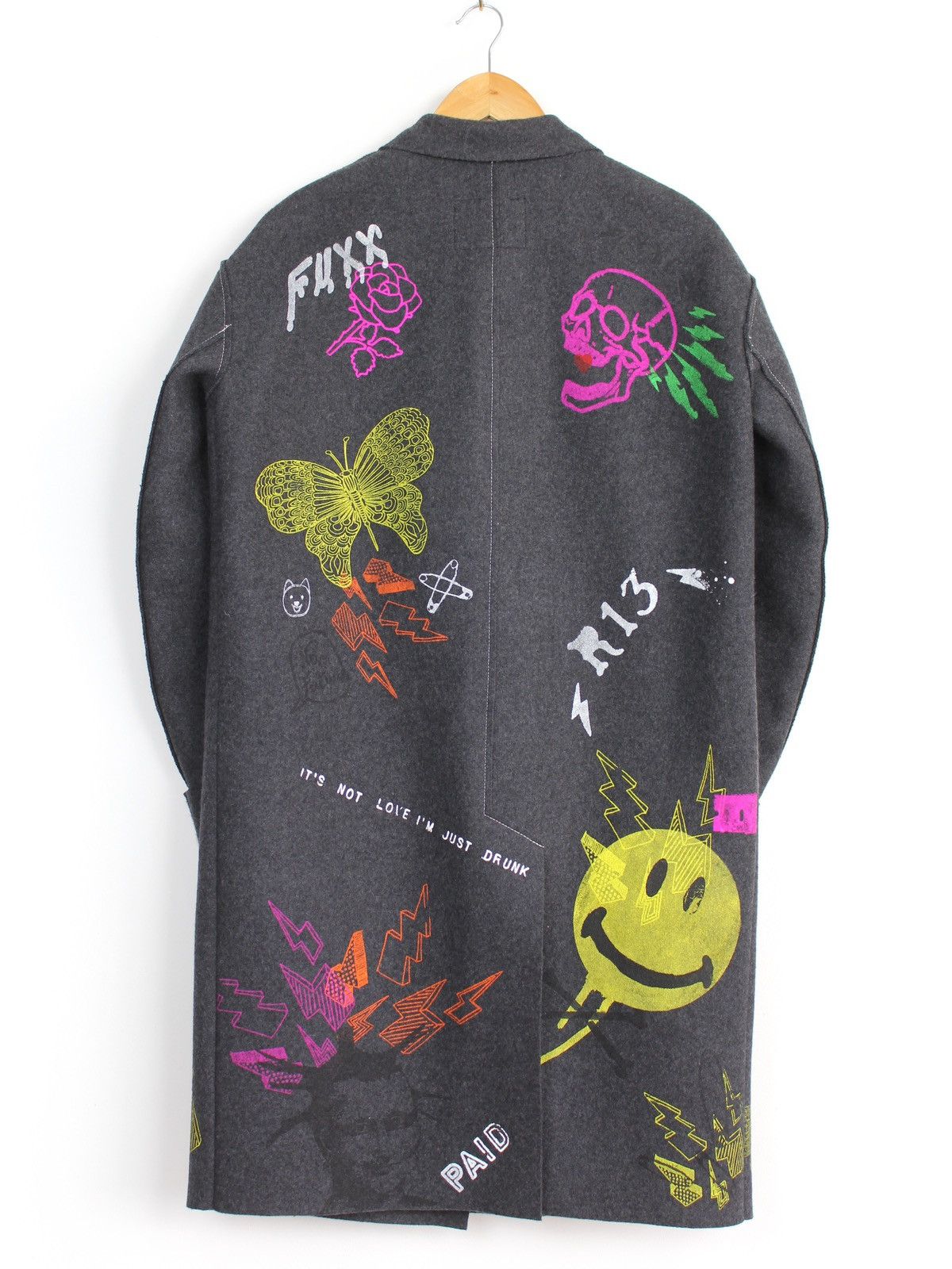R13 R13 Grey Graffiti Wool Blend Overcoat Size XS / US 0-2 / IT 36-38 - 4 Thumbnail