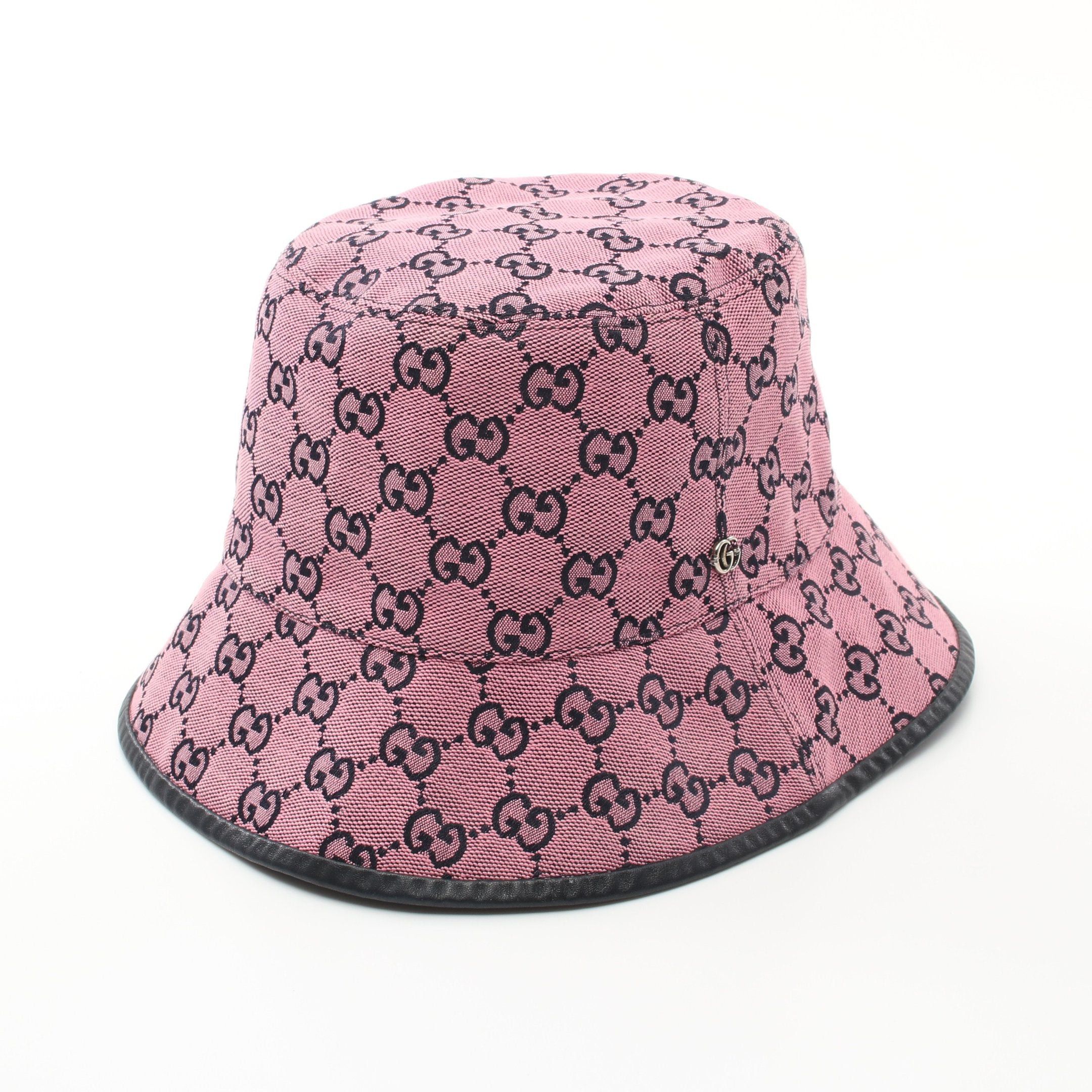 Gucci Gg Canvas Fedora Hat Bucket Cotton Pink Black