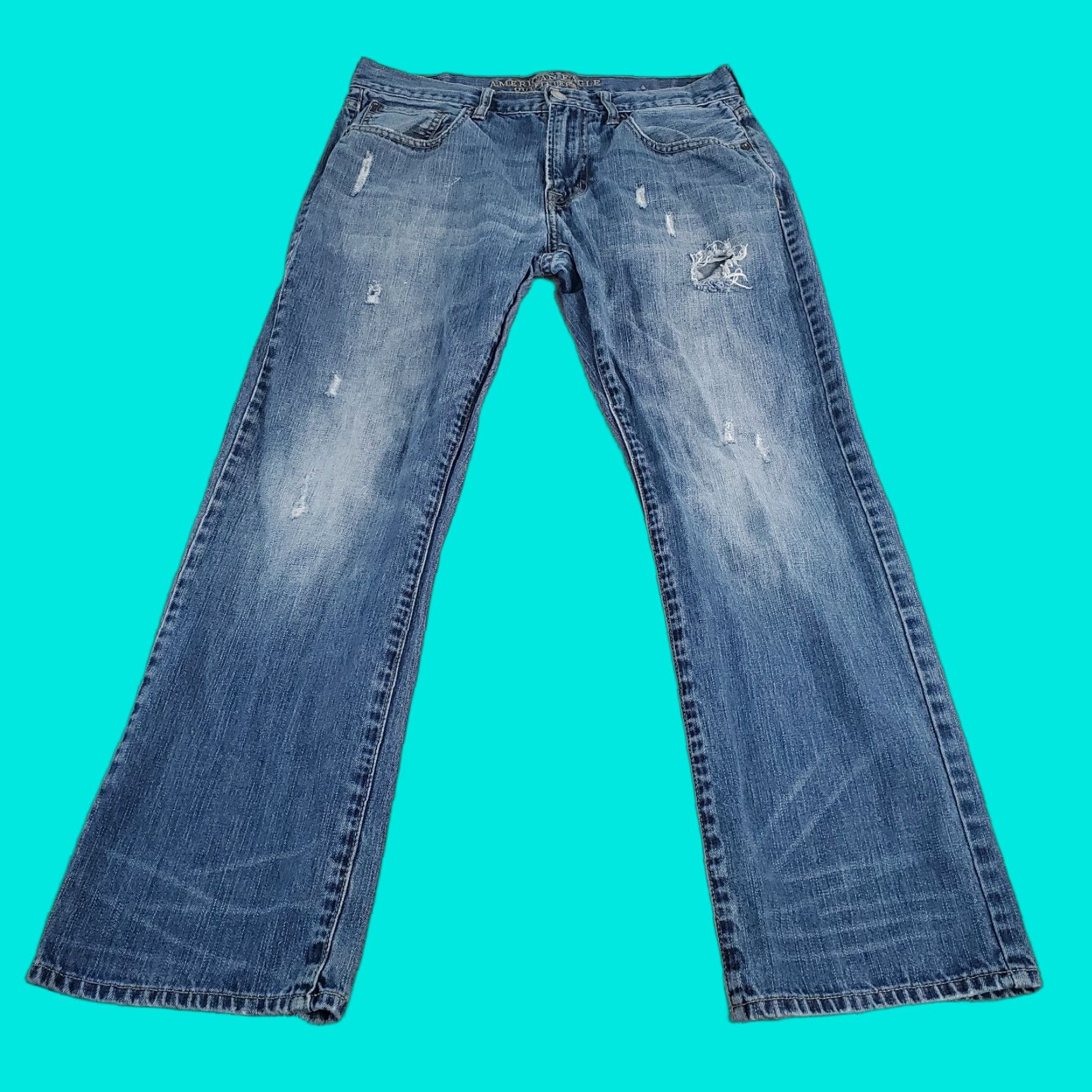 American Eagle Outfitters American Eagle Jeans Mens 32x30 Blue Original Straight Leg Faded Distressed Size US 32 / EU 48 - 1 Thumbnail