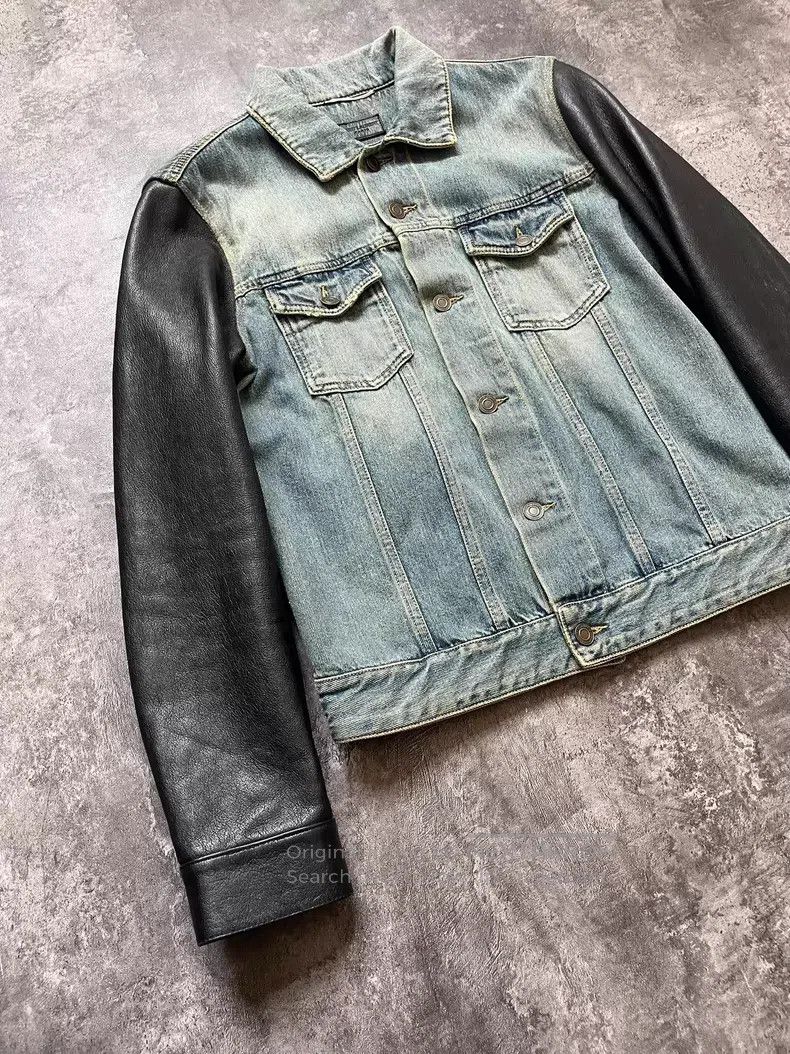 Saint Laurent Paris Saint Laurent Paris Leather Sleeve Patched Denim Jacket Size US S / EU 44-46 / 1 - 2 Thumbnail