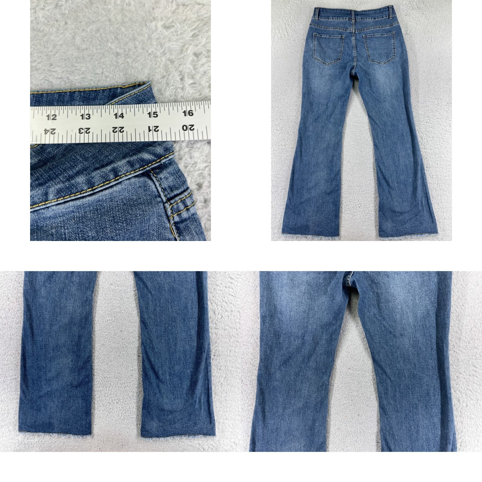 Vintage Misslook Jeans Womens Medium Blue Flare High Rise 28x29 Cotton Blend 5-Pocket Denim Distressed Cropped Lightweight Storm Womens Size 32" / US 10 / IT 46 - 9 Thumbnail