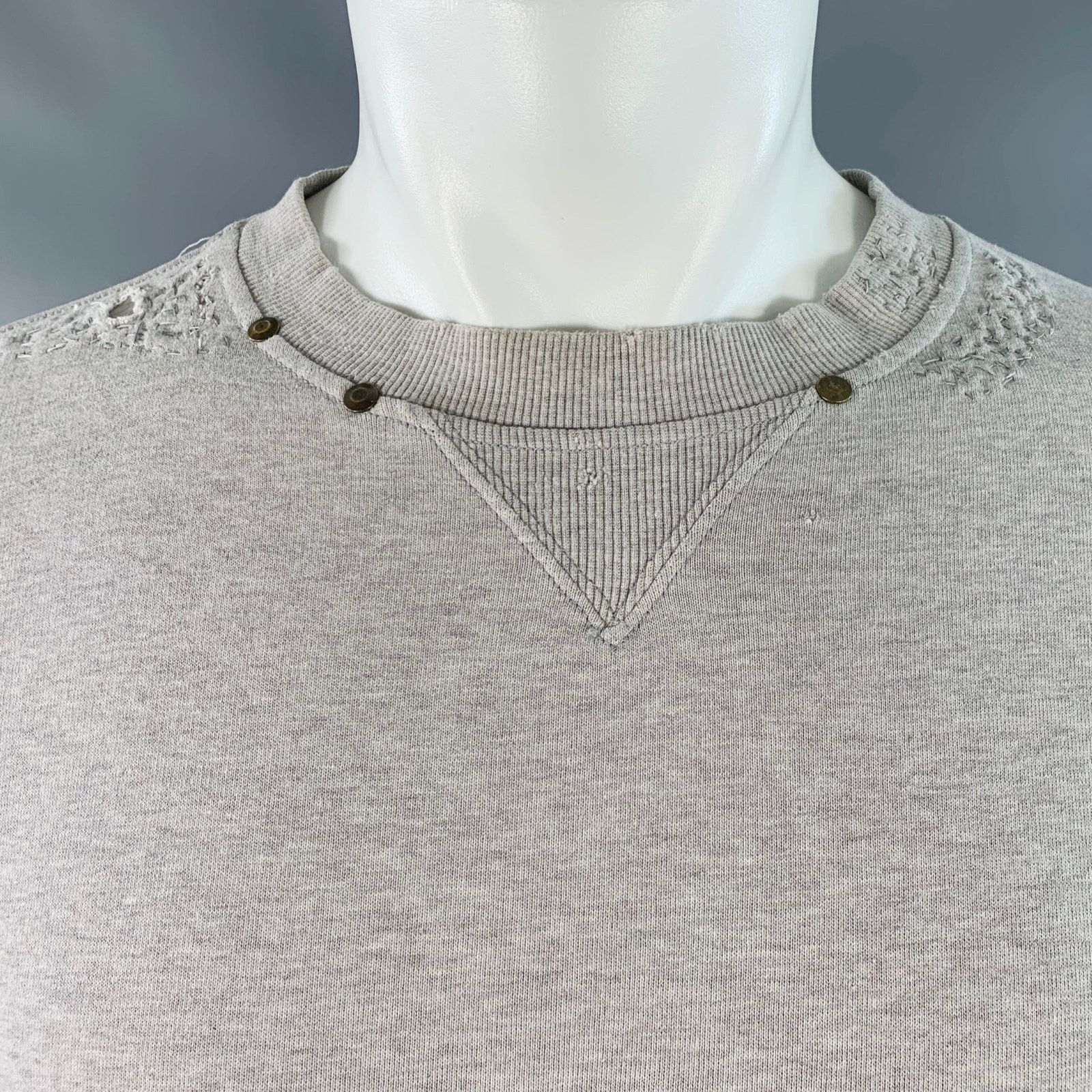 Yves Saint Laurent Size M Heather Grey Cotton Distressed Studded Sweatshirt Size US M / EU 48-50 / 2 - 2 Thumbnail