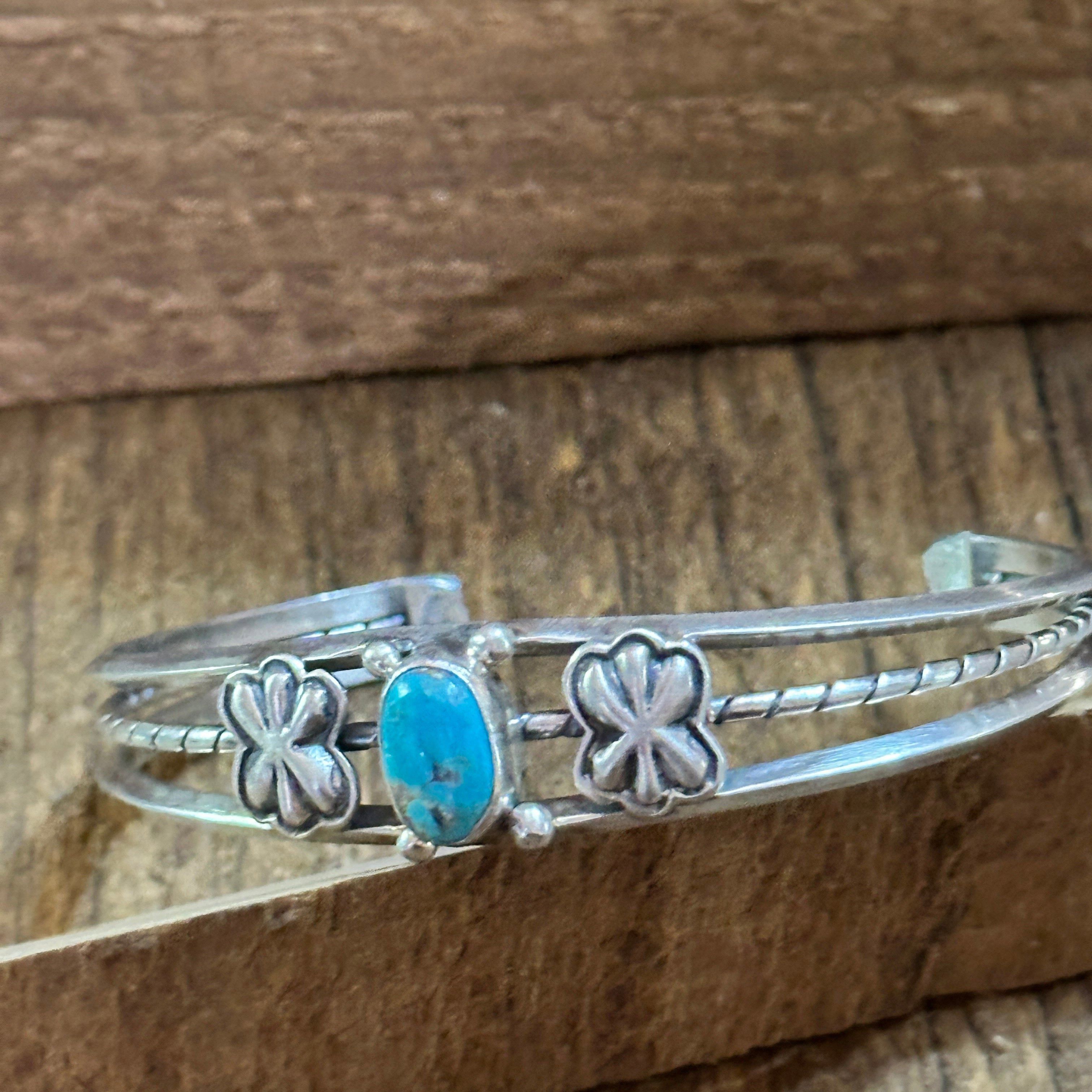 Other Navajo Sterling Cuff & Kingman Turquoise Floral Cuff Bracele Size ONE SIZE - 4 Thumbnail
