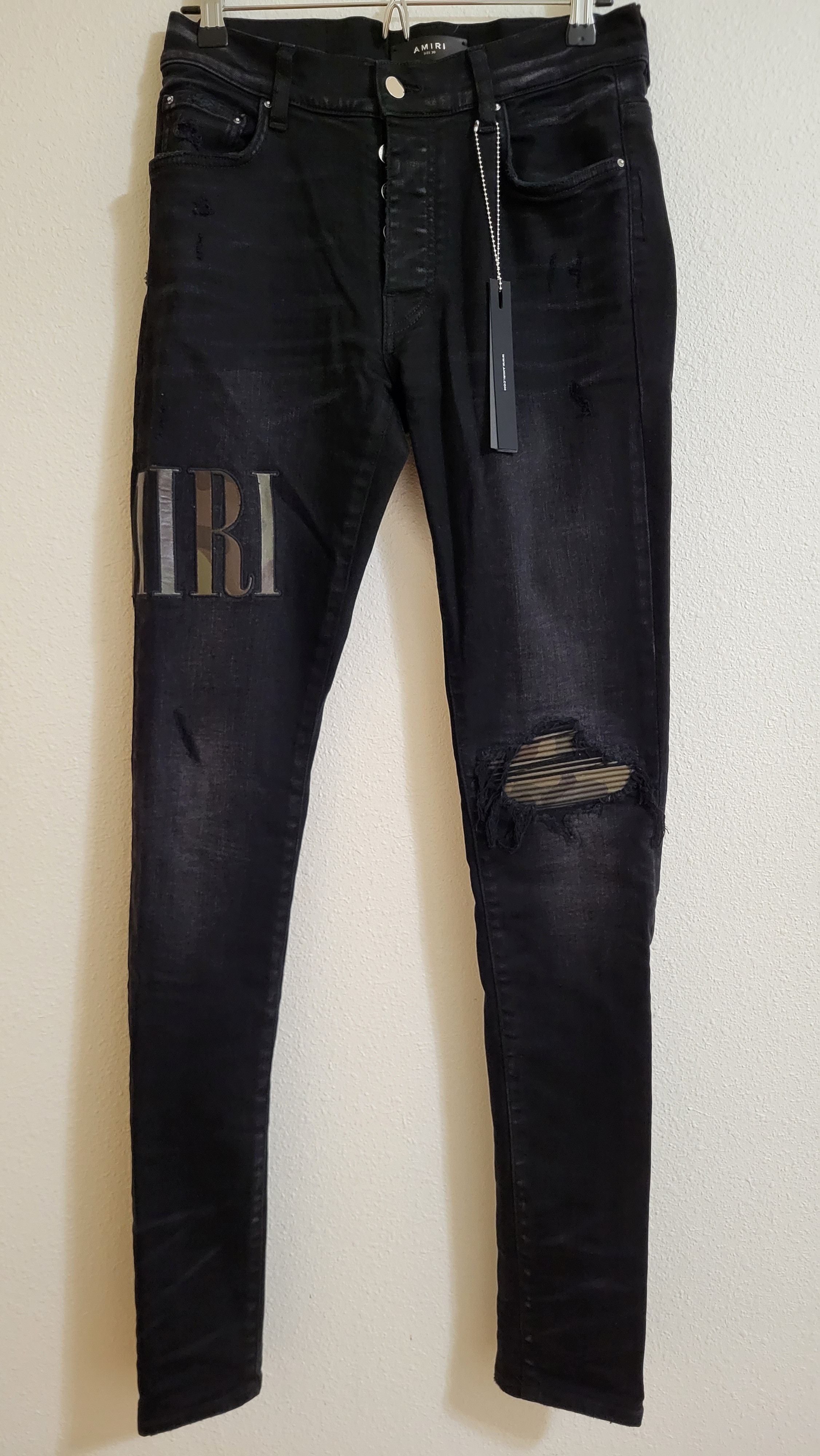 Amiri $1.3k Camo Leather Logo Applique Distressed Denim Size US 30 / EU 46 - 1 Thumbnail