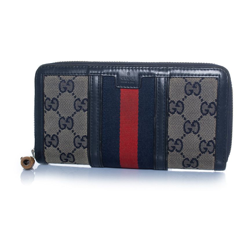 Gucci Gucci, monogram web wallet in blue Size ONE SIZE - 1 Thumbnail