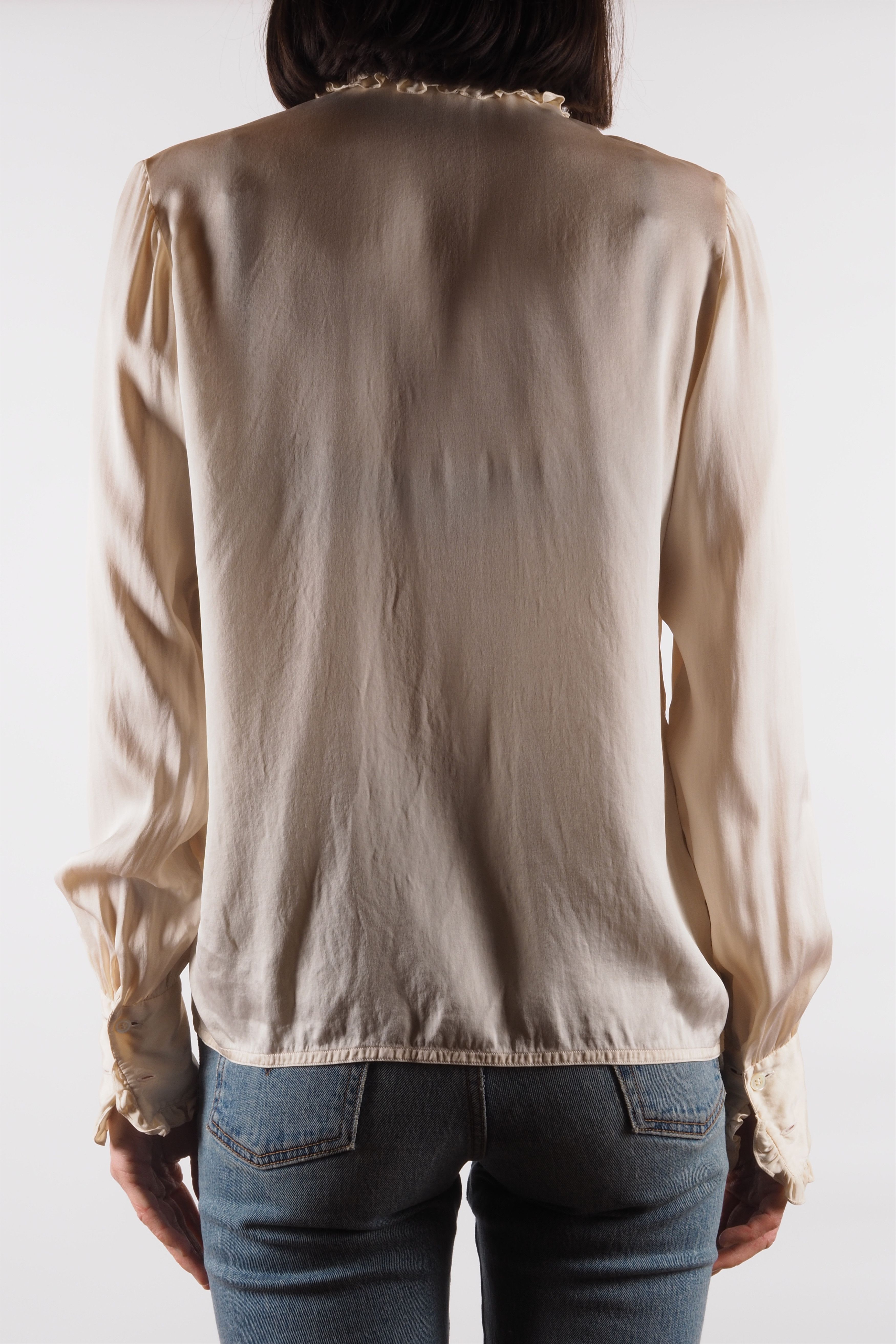 Chanel × Vintage Chanel Creations Vintage 70s 80s Ivory Silk Satin Blouse Size S / US 4 / IT 40 - 4 Thumbnail