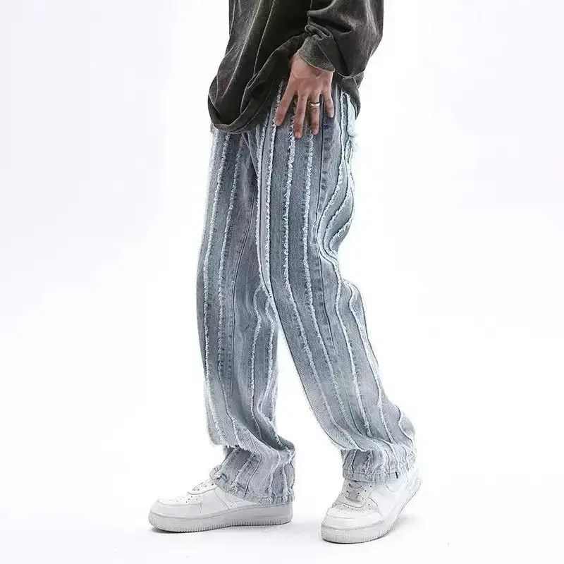 Japanese Brand Striped Baggy Flared Wide Leg Jeans y2k retro Size US 32 / EU 48 - 3 Thumbnail