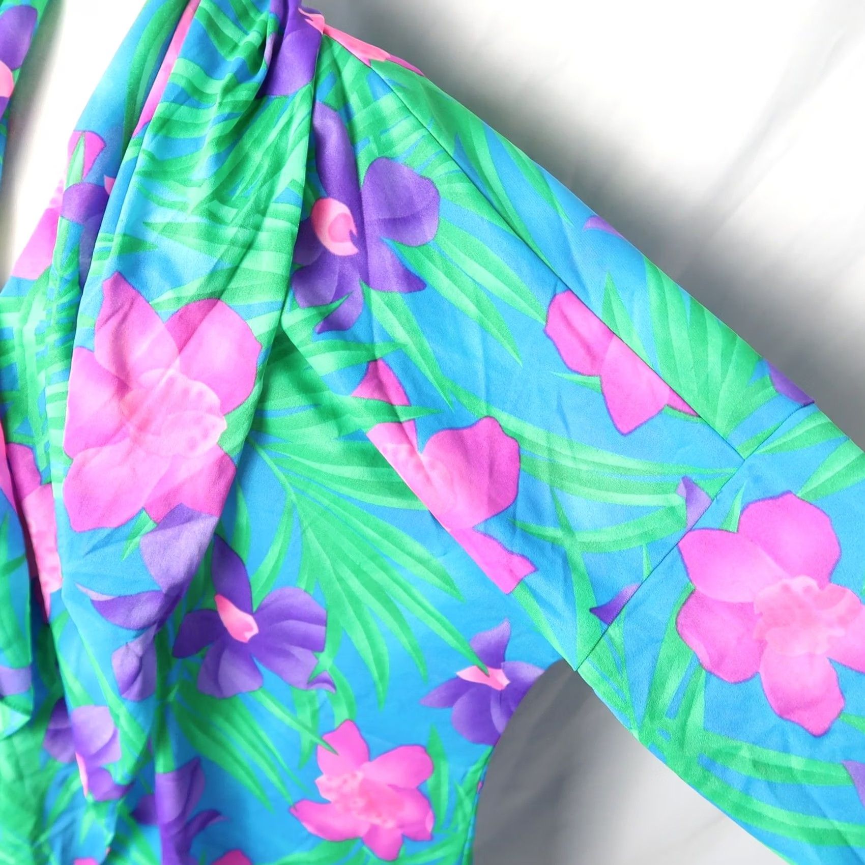 Vintage VINTAGE Sandcastle Coverup Shirt 1980s Green Purple Tropical Floral Leaf Nylon M Womens Size ONE SIZE - 4 Thumbnail