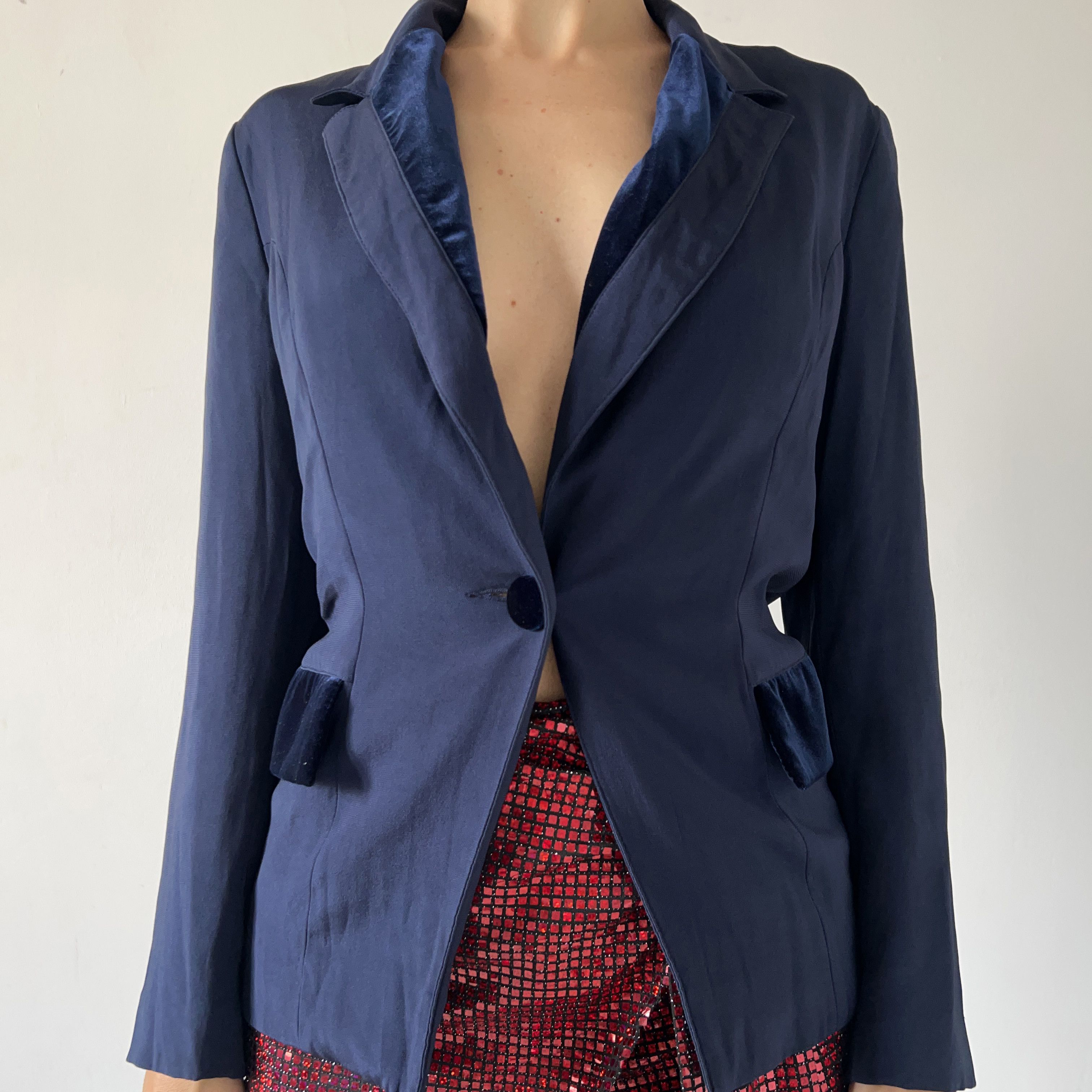 Vintage Vintage velvet trim blue wimsygoth blazer jacket Size S / US 4 / IT 40 - 5 Thumbnail
