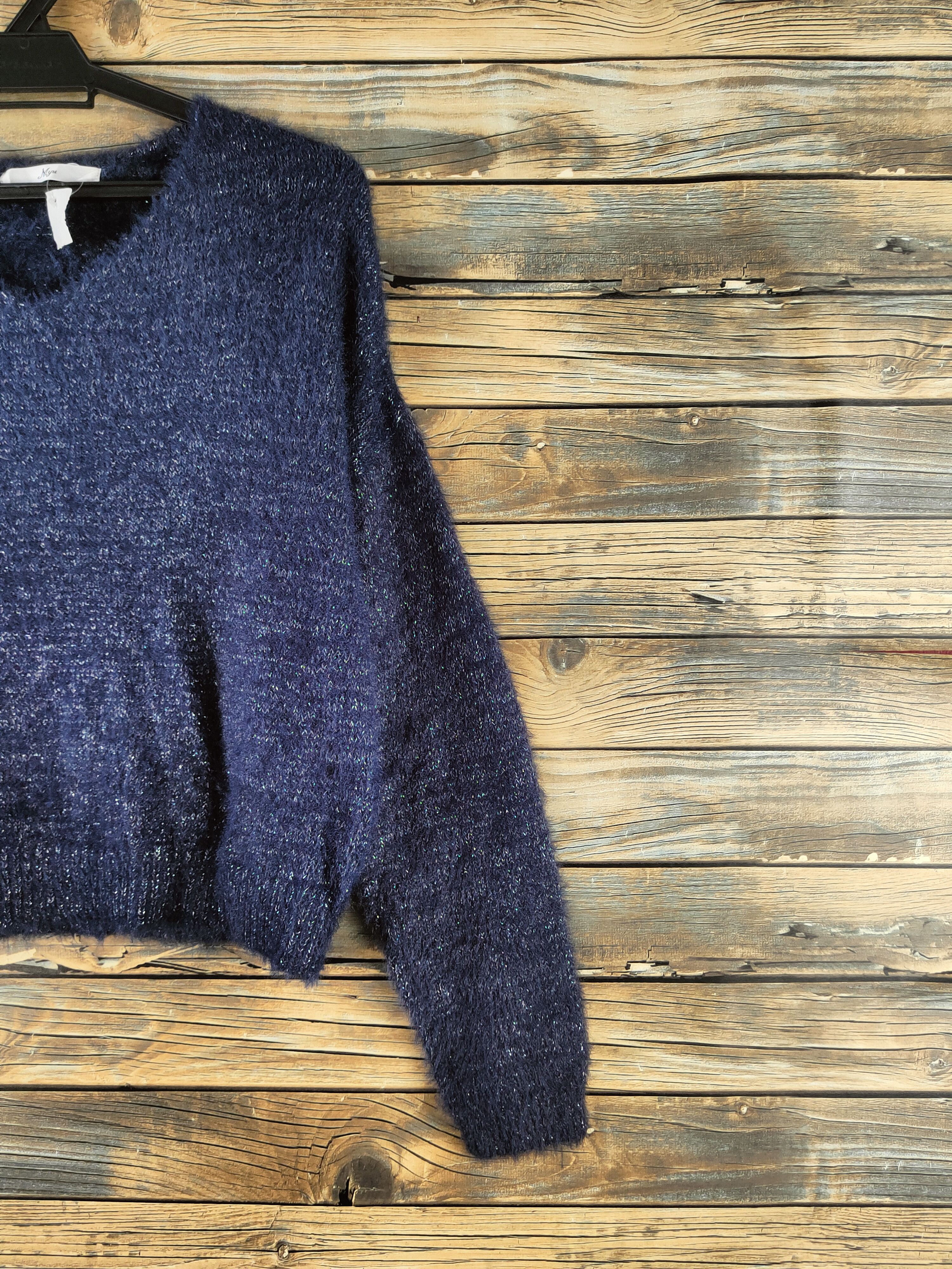 Japanese Brand DL Myu Dark Blue Fur Mohair Knitwear #46-995 Size US M / EU 48-50 / 2 - 5 Thumbnail