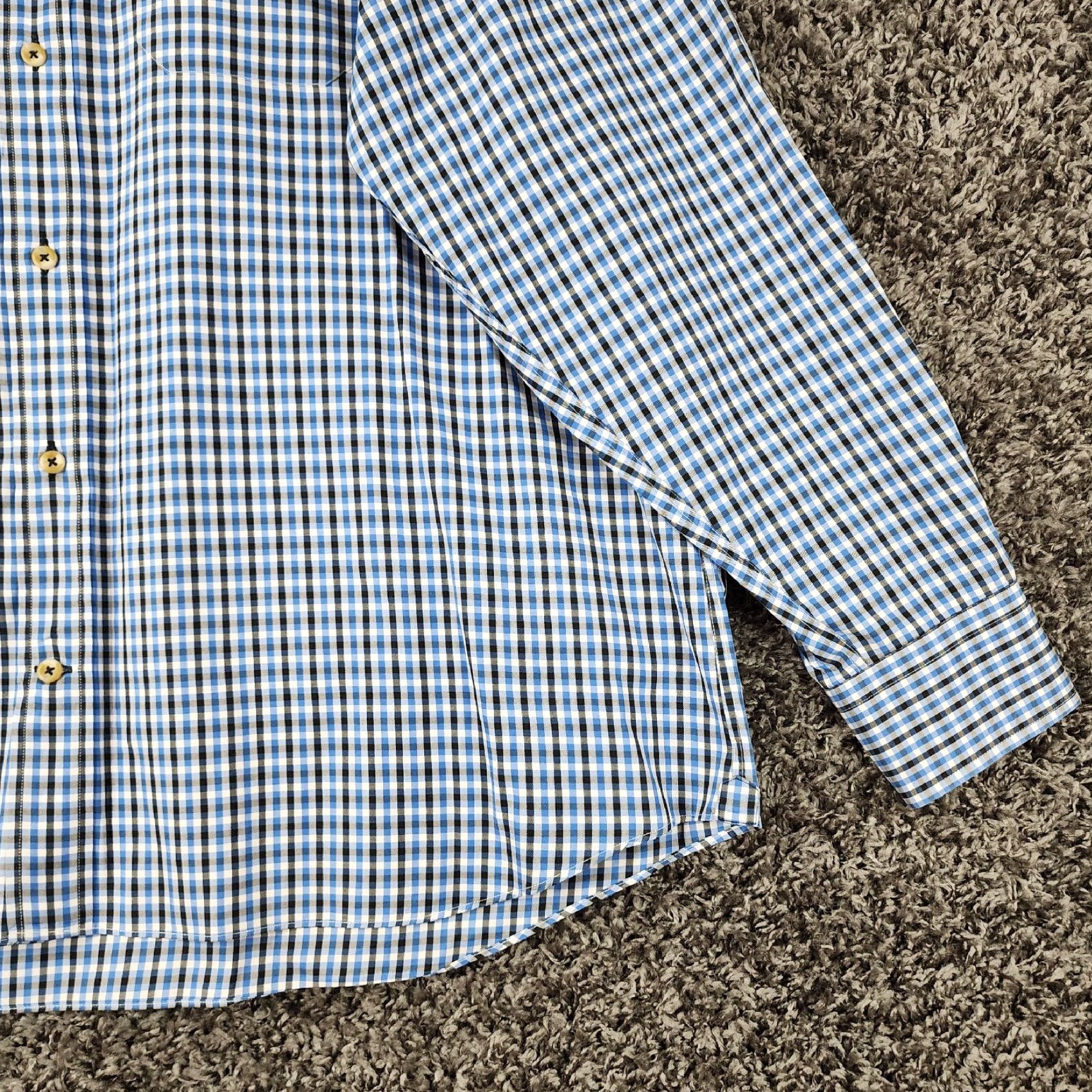 David Donahue VINTAGE David Donahue Mens Long Sleeve Dress Shirt 2XL Blue Plaid Cotton Men Size 48R - 2 Thumbnail