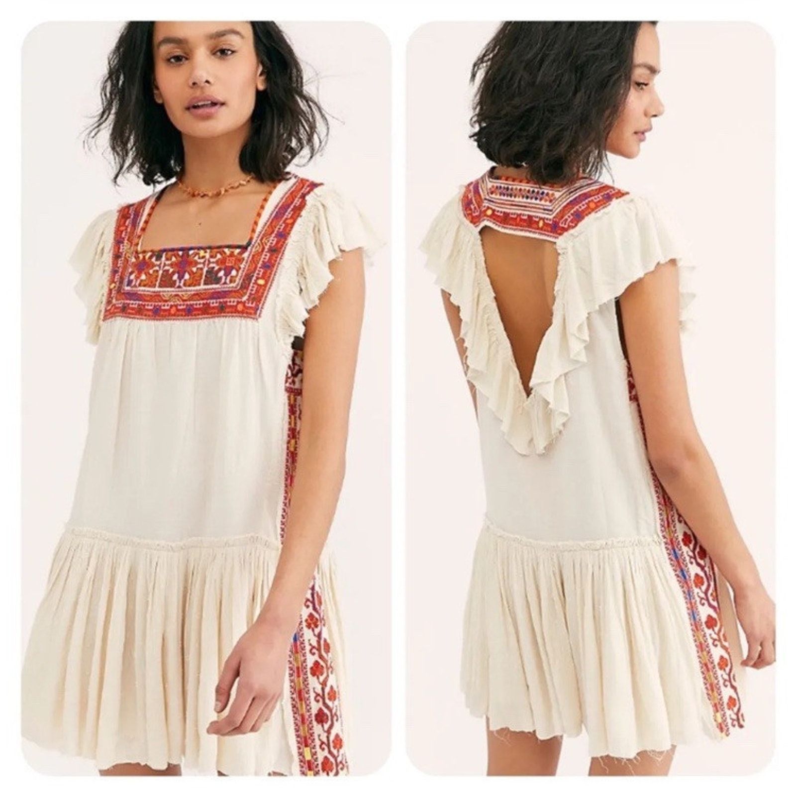 Free People FREE PEOPLE Day Glow Embroidered Mini Dress Tulum Boho SP Size S / US 4 / IT 40 - 2 Thumbnail