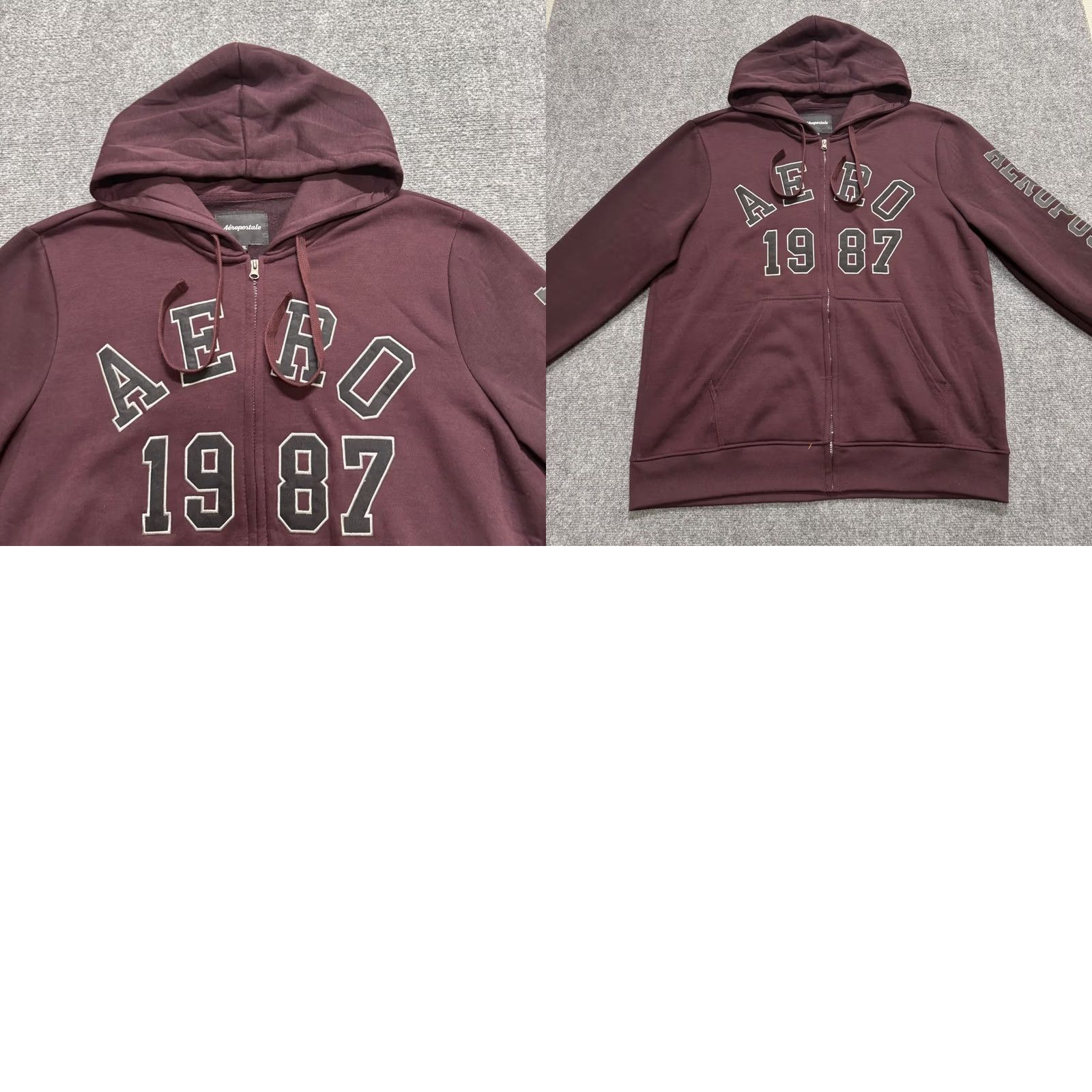 Aeropostale Y2K Aeropostale Full-zip Jacket Men 2XL Maroon Black Hooded Embroidered Cotton Blend Distressed Size US XXL / EU 58 / 5 - 8 Thumbnail