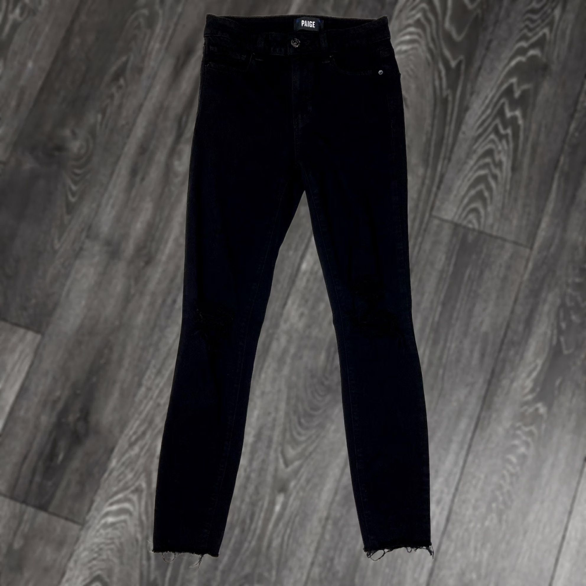 Paige Paige Hoxton Ankle Denim Jeans Women 25 Dark Shadow Distressed Slim 5-Pocket Black Cotton Polyester Spandex Rayon Jeans Size 42" / US 20 - 1 Thumbnail