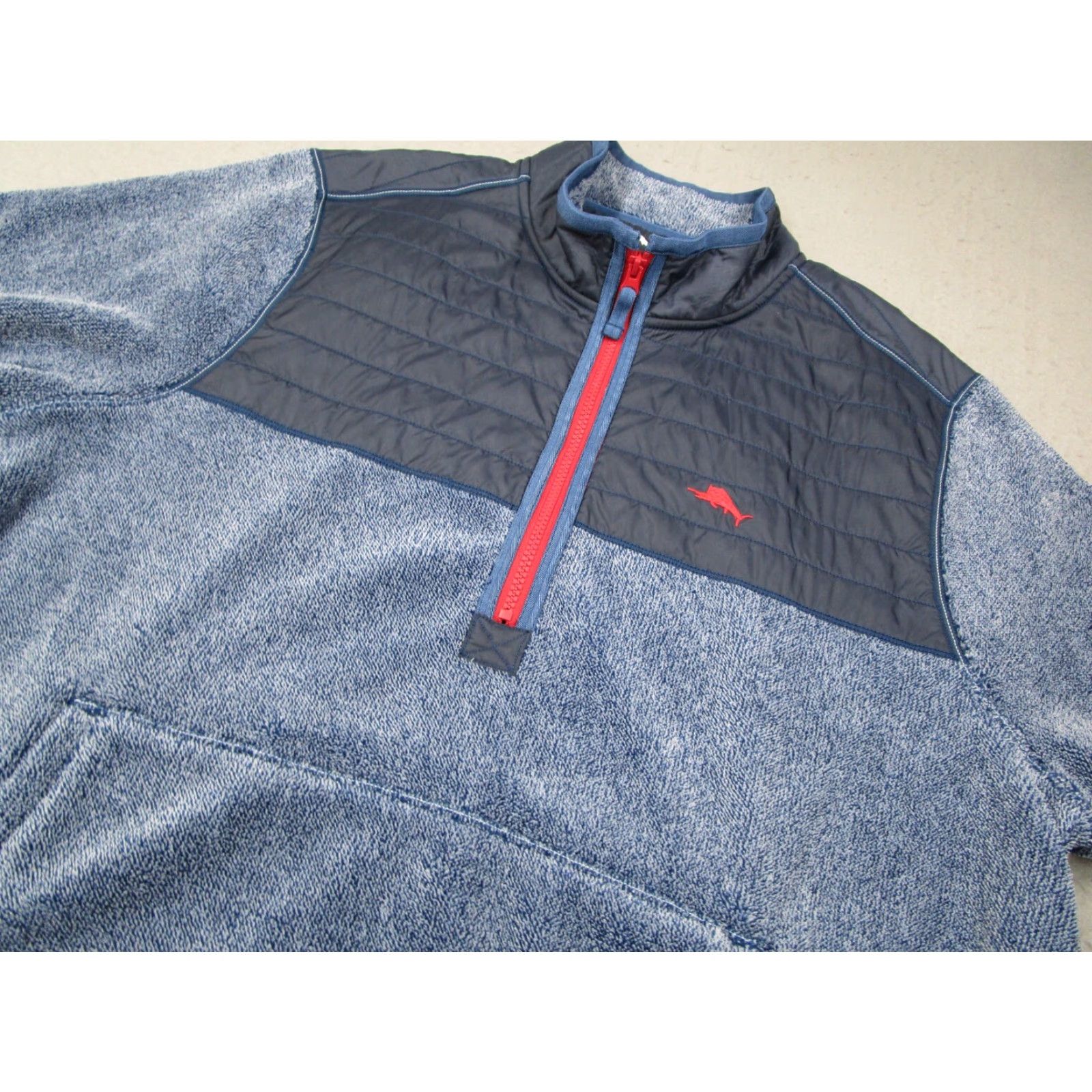 Tommy Bahama TOMMY BAHAMA Jacket Mens XL Blue 1/4 Zip Fleece Bomber Jacket Classic Logo Tailored for Golf, Travel, Workwear Mens XL Blue Size US XL / EU 56 / 4 - 2 Thumbnail