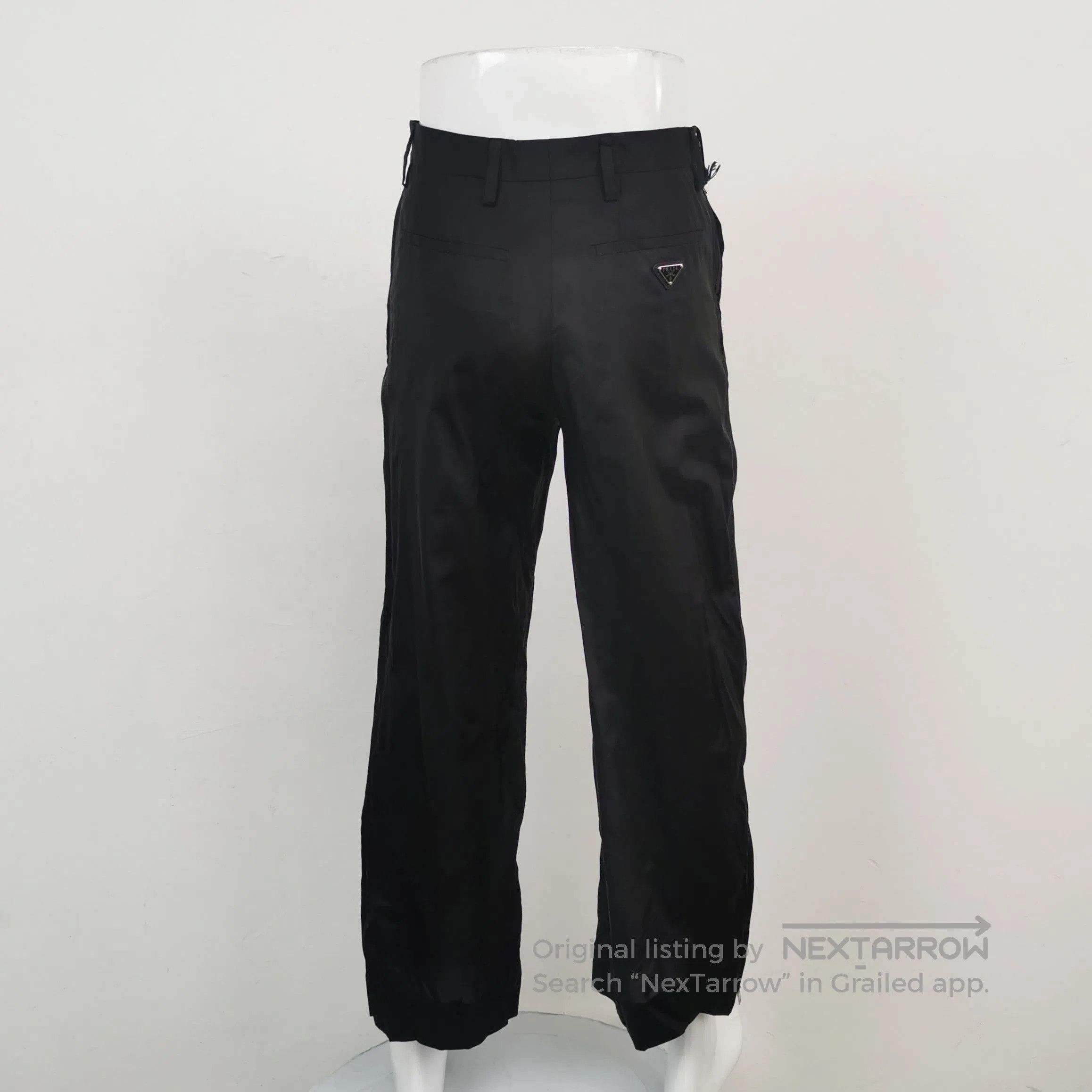 Prada Prada Solid Black Silk Triangle Logo Trousers . Size 35" - 2 Thumbnail
