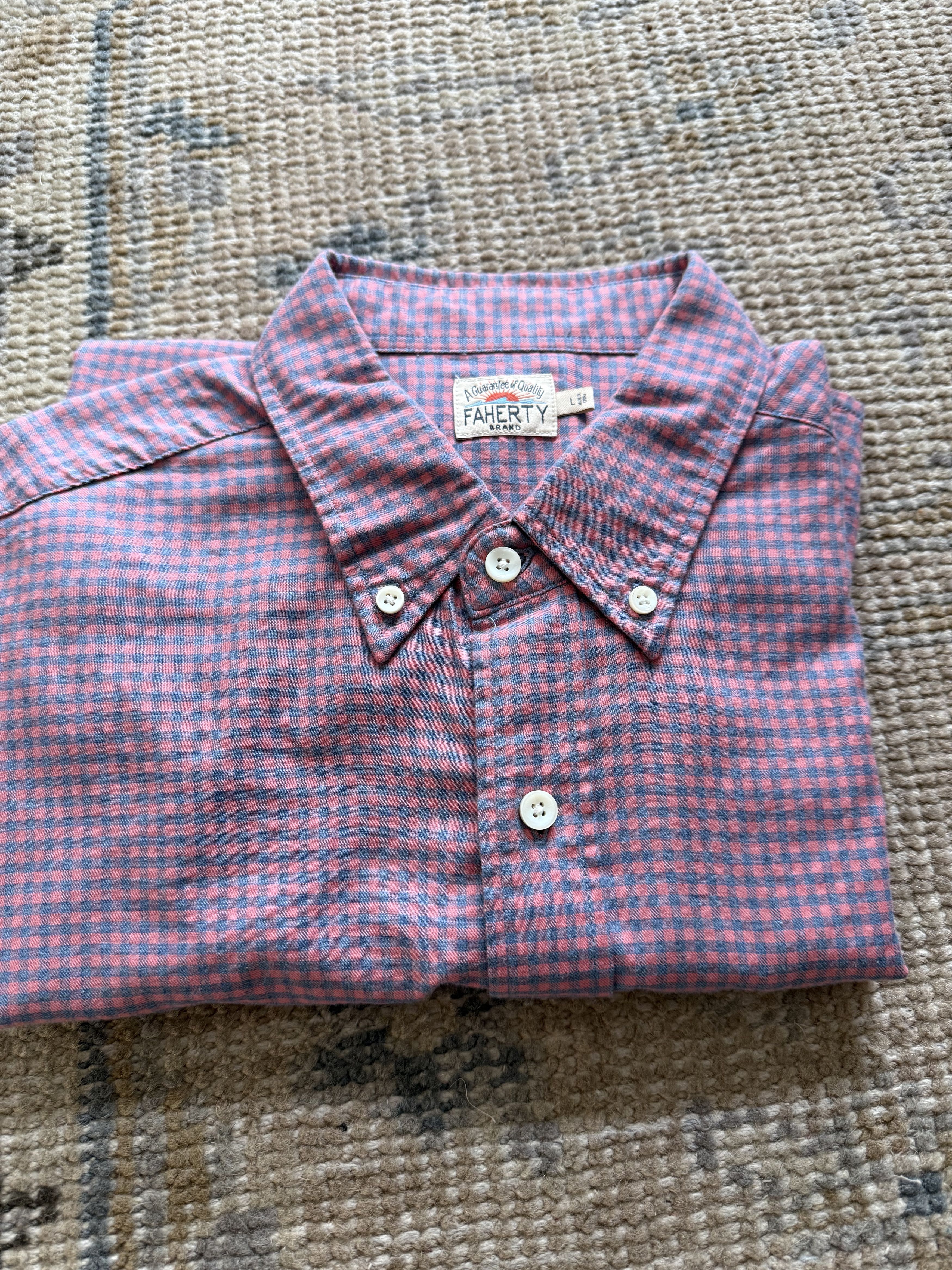 Faherty Faherty Dusty Pink & Blue Check Flannel Button Down Size US L / EU 52-54 / 3 - 3 Thumbnail