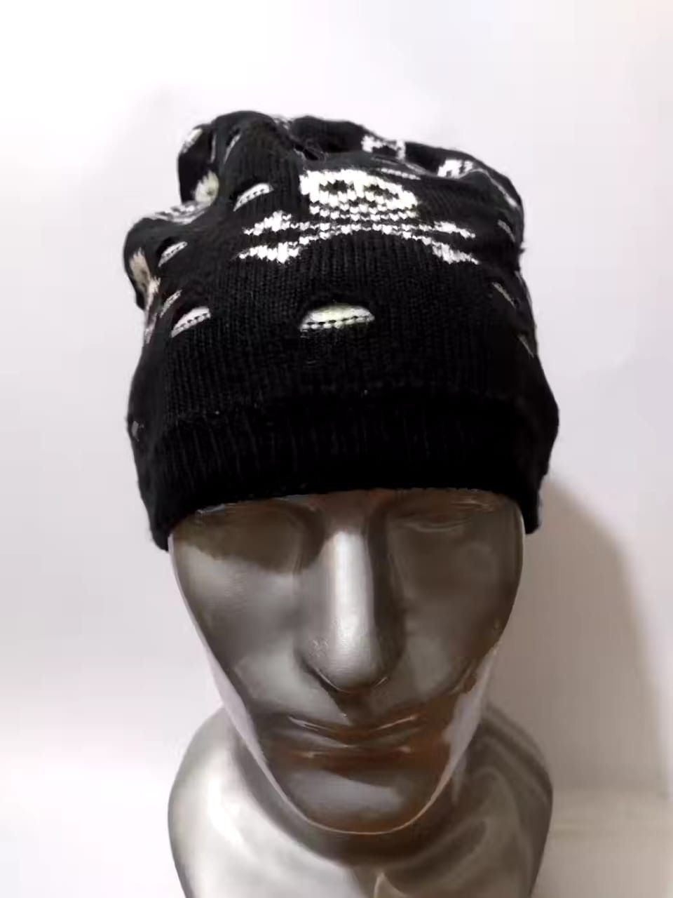 image of Avant Garde Distressed Skull Skeleton Beanie Hats Reversible in Mix, Men's