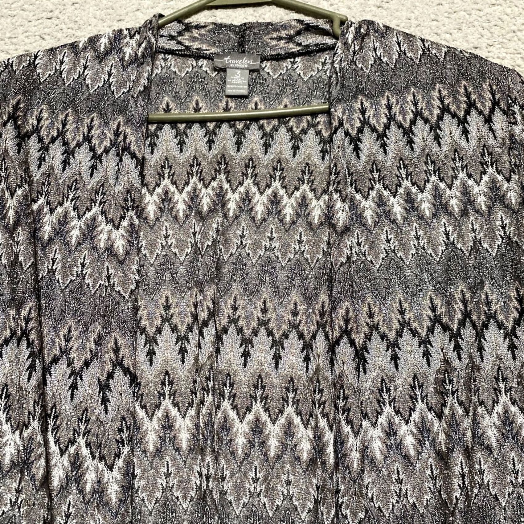 Vintage Chicos Travelers Womens XL Sweater Gray Striped Lightweight Open Front Cardigan Size XL / US 12-14 / IT 48-50 - 5 Thumbnail
