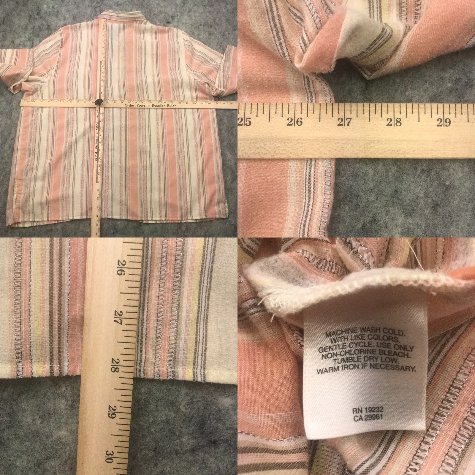 Vintage Alfred Dunner Womens Striped Button-Up Top 22W Beige & Metallic | Cotton Polyester Blend | 3/4 Sleeve | Collared | Plus Size | Shirt - Womens Size 3XL / US 20-22 - 8 Thumbnail