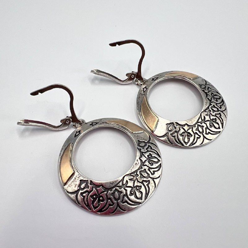 Vintage Vintage 925 Silver 14K Gold Earrings Floral Engraved 8.6gr Size ONE SIZE - 4 Thumbnail