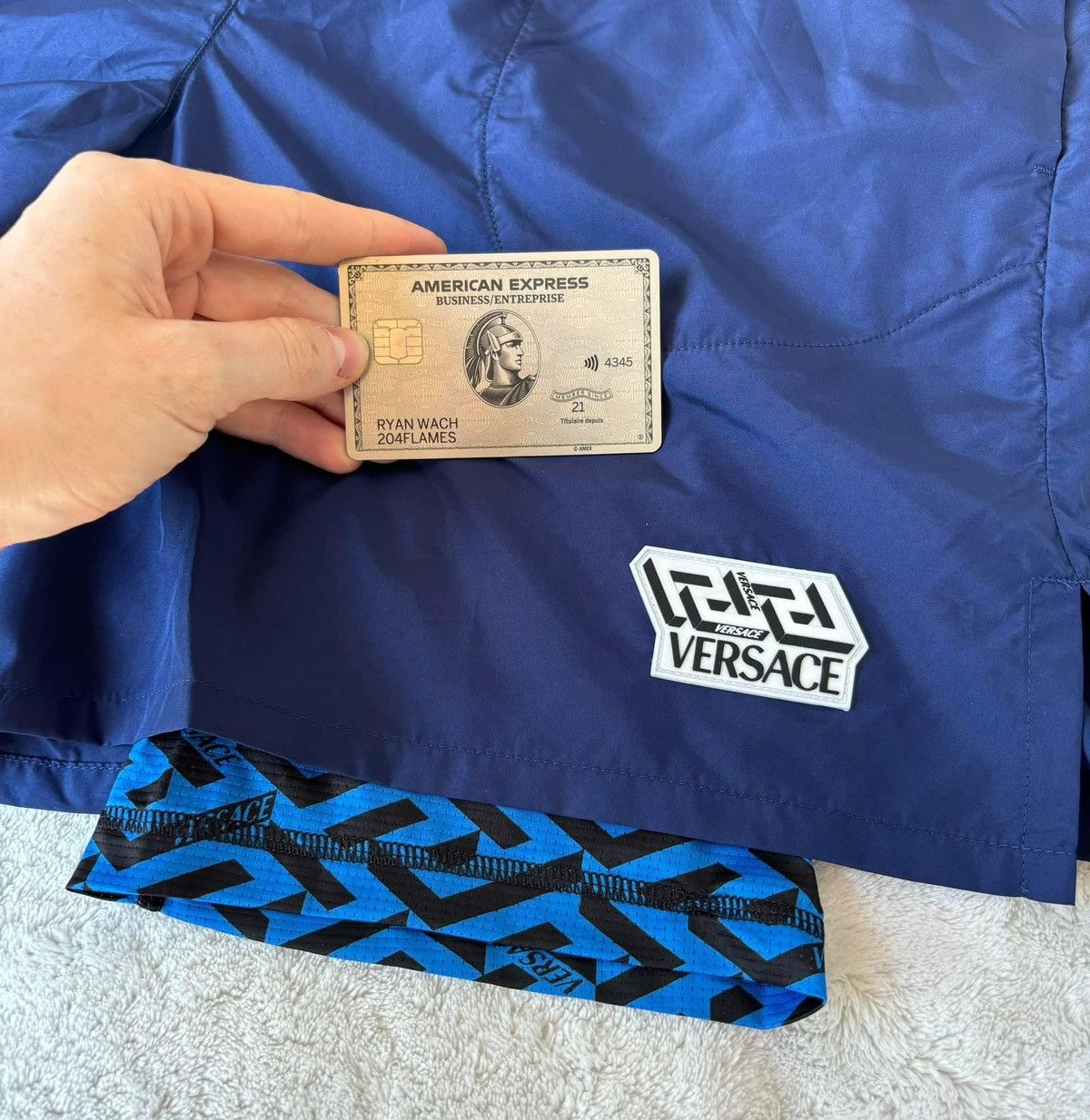 Versace Versace Navy Greca Print Shorts Size US 34 / EU 50 - 4 Thumbnail