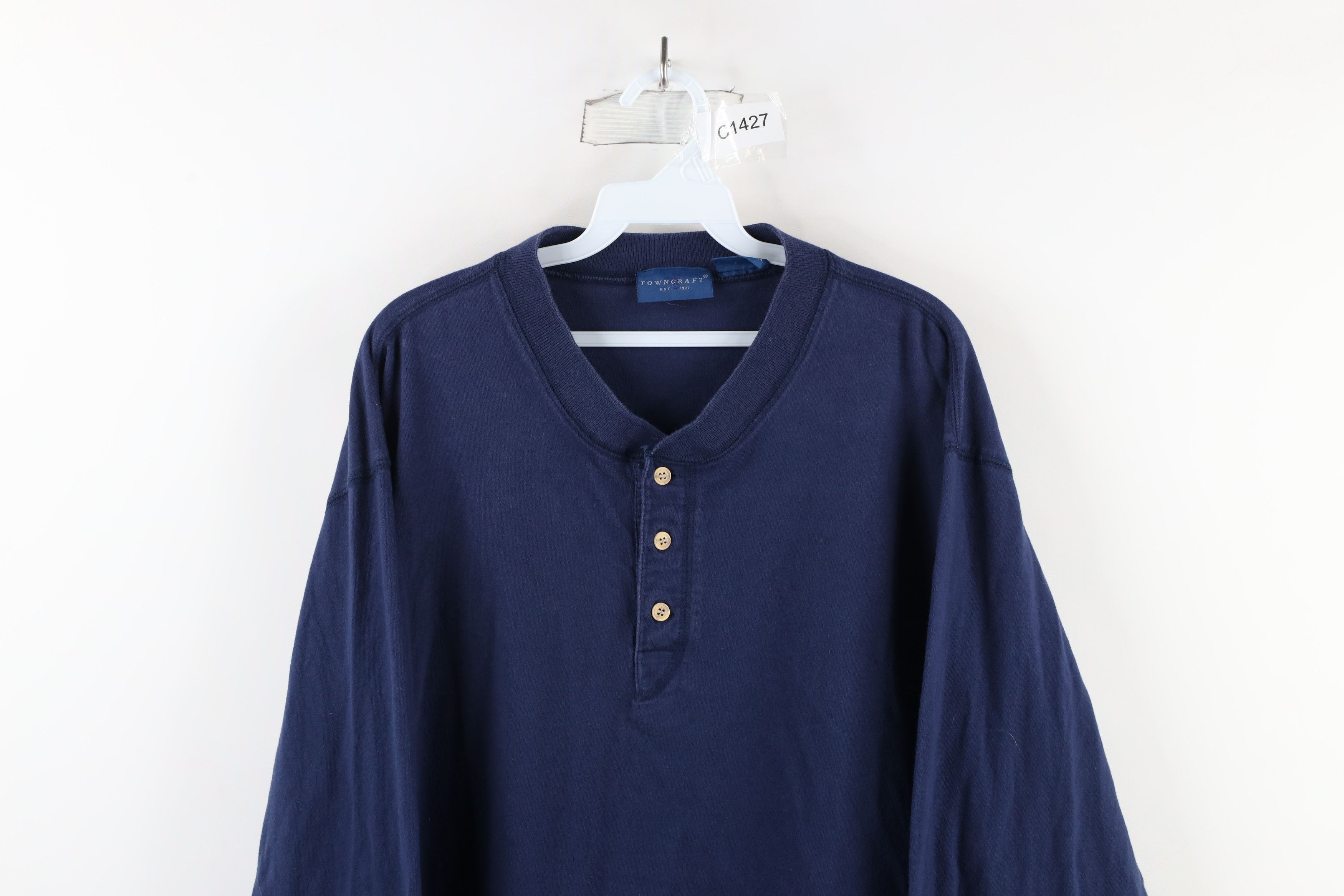 Vintage Vintage 90s Streetwear Sleeve Henley T-Shirt Blue Cotton Size US XL / EU 56 / 4 - 2 Thumbnail