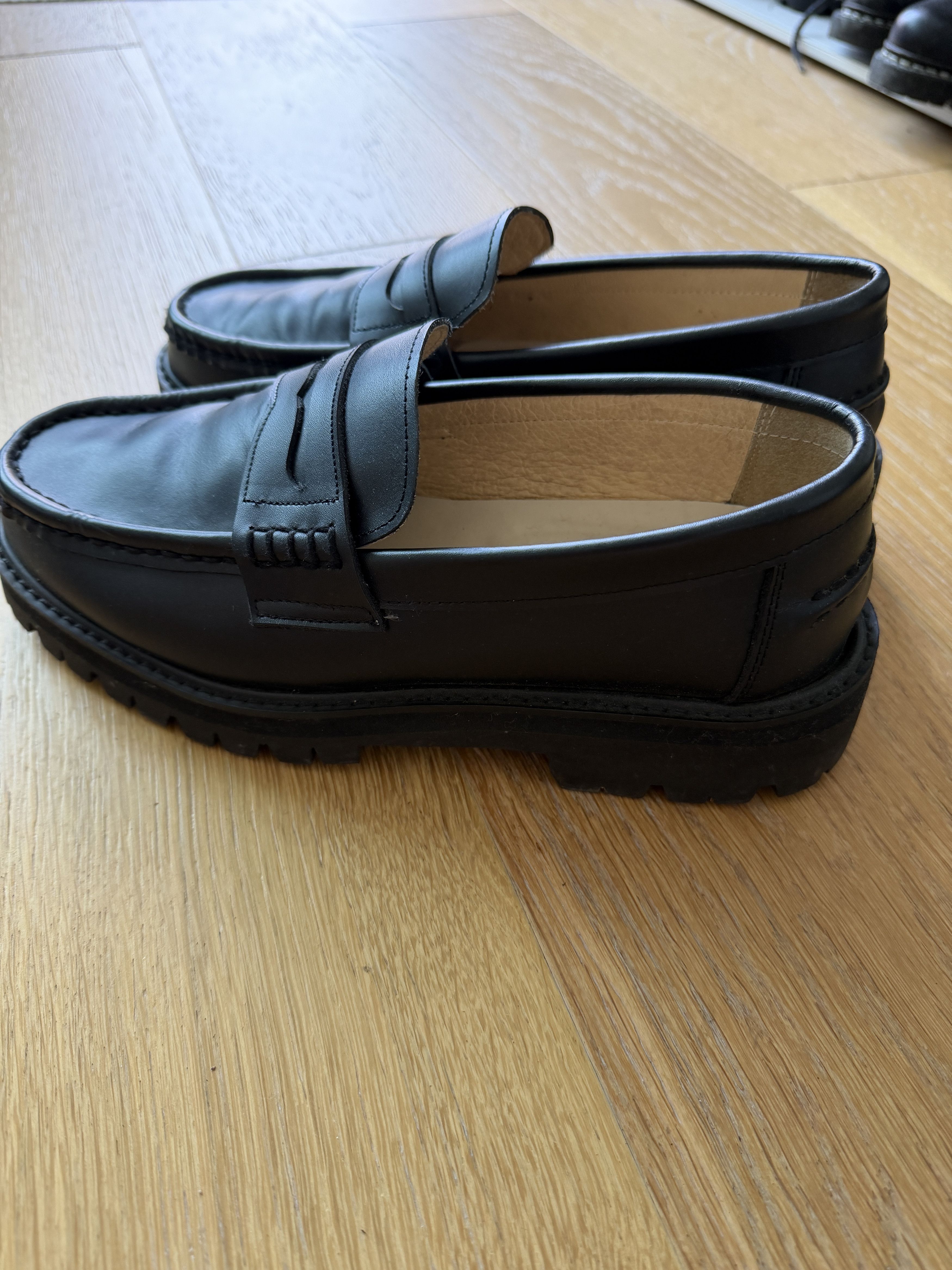 Firenze Firenze Atelier Black Leather Chunky Penny Loafers Vibram Size US 7 / EU 40 - 5 Thumbnail
