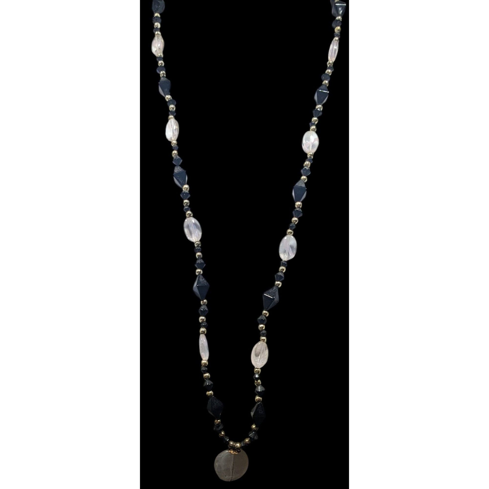 Other Black And Clear Glass Beaded Necklace With Milky Acrylic Pen Size ONE SIZE - 2 Thumbnail