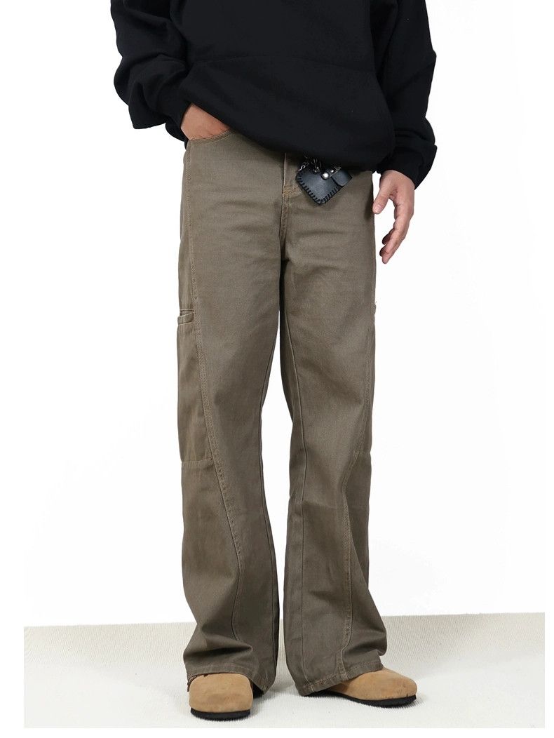 washed faded patchwork utility flared pants