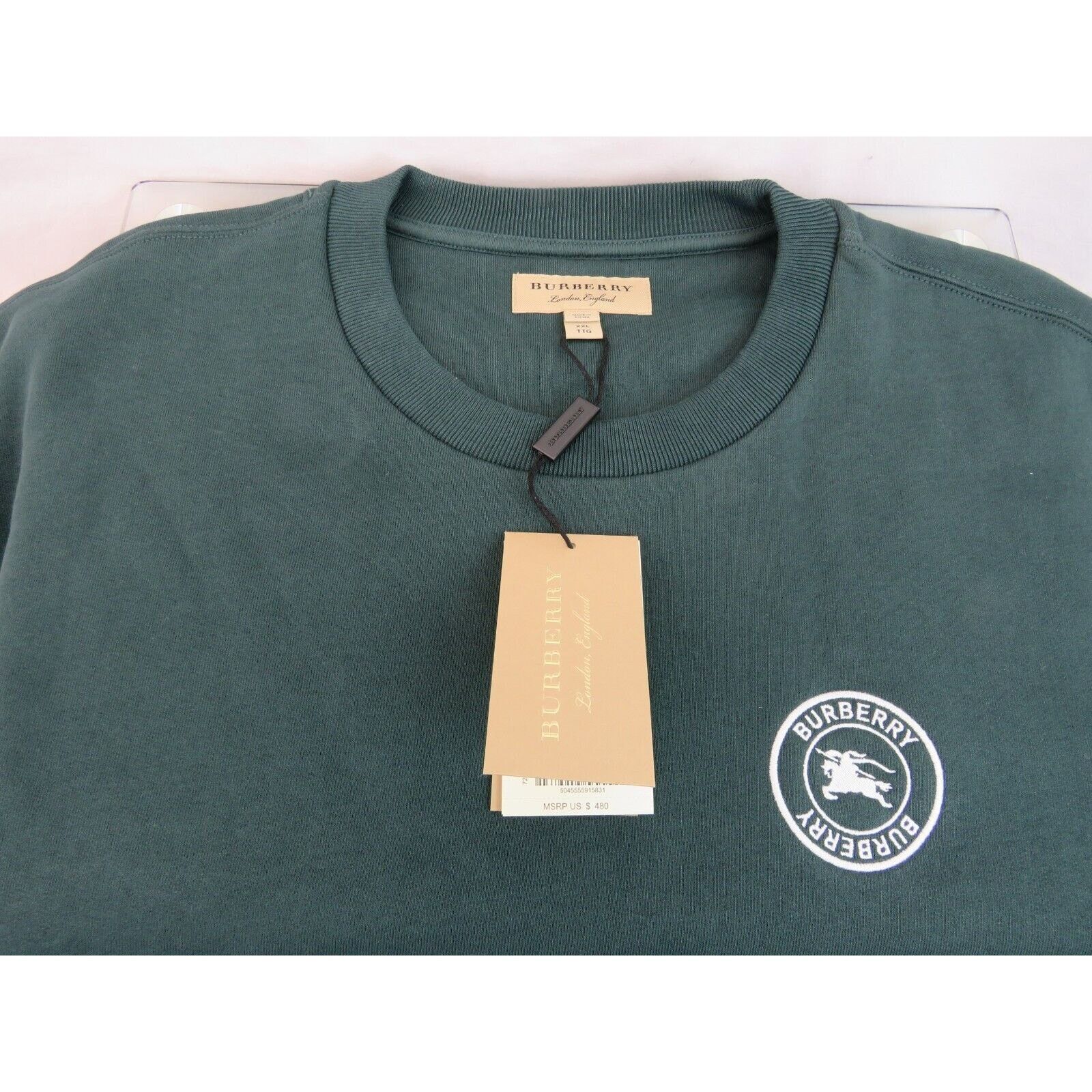 Burberry REYLIEGH GREEN COTTON WHITE KNIGHT LOGO PULLOVER SWEATER XXL Size US XXL / EU 58 / 5 - 8 Thumbnail
