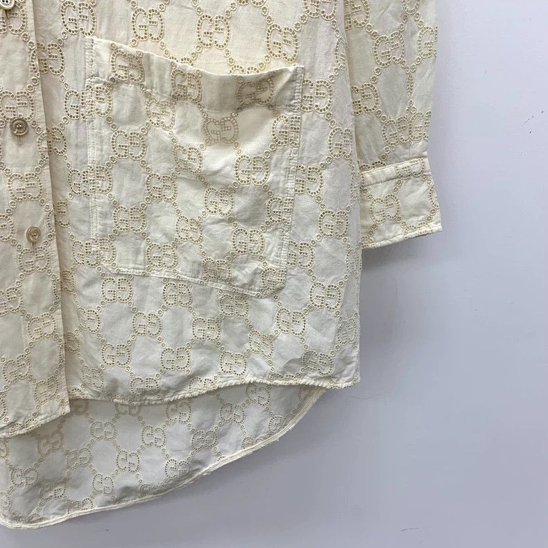Gucci Gucci Beige Double G Embroidered Long Sleeve Shirt-2506 Size XS / US 0-2 / IT 36-38 - 4 Thumbnail