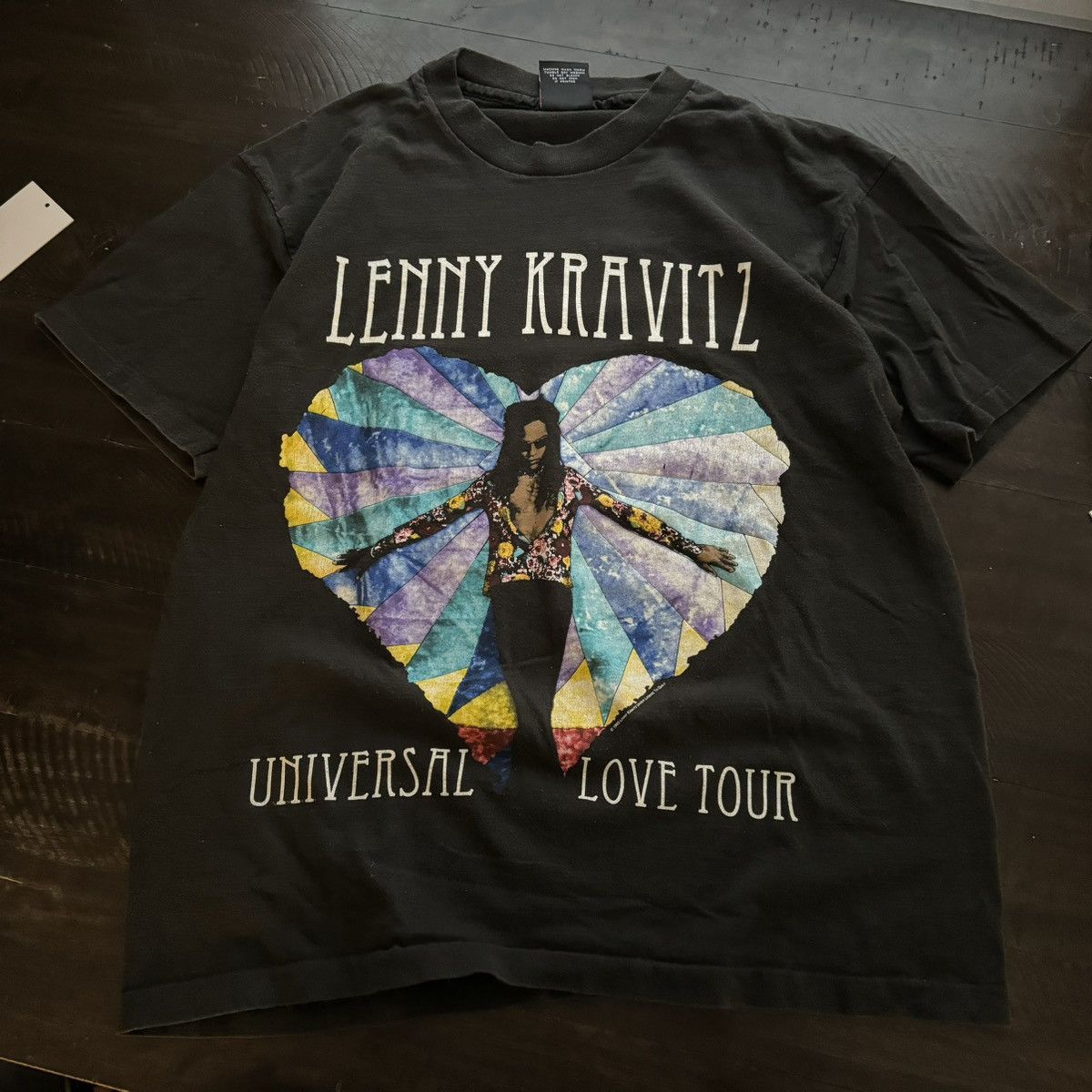 image of Band Tees x Made In USA Crazy Vintage 1993 Lenny Kravitz Universal Love Band Tee in Black (Size XL)