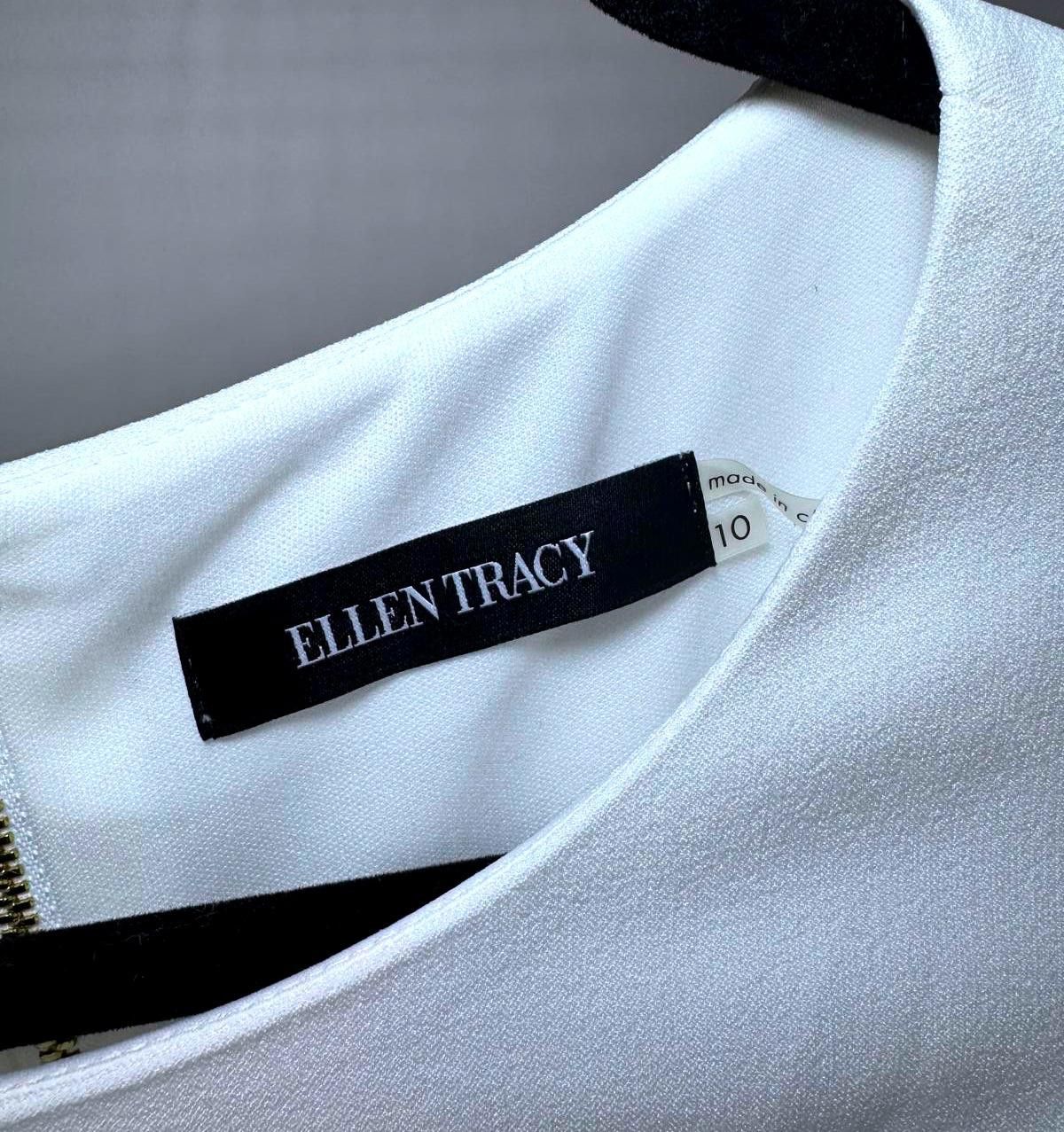 Designer Elegant Ellen Tracy White Dress with Belt Size L / US 10 / IT 46 - 3 Thumbnail