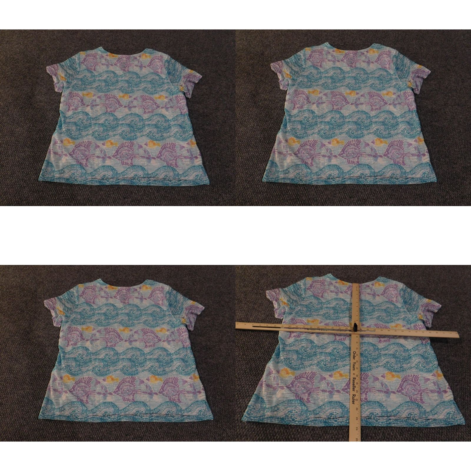 Vintage Alfred Dunner Shirt Womens XL Blue Tropical Fish V Neck Embellished Rhinestone Beach Nautical Summer Size XL / US 12-14 / IT 48-50 - 8 Thumbnail