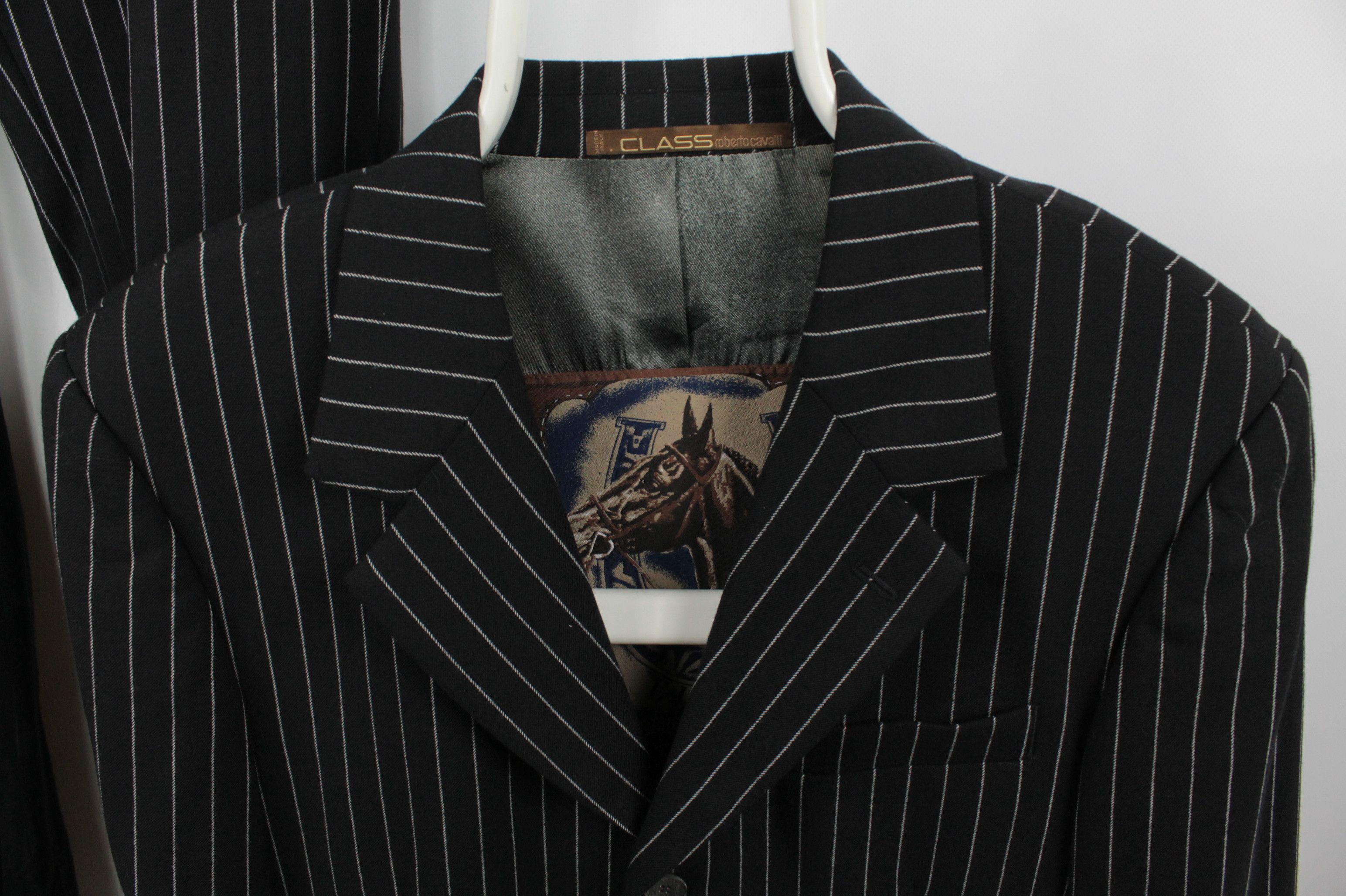 Roberto Cavalli Roberto Cavalli Class Black Stripped Women's Wool Suit Size 42L - 2 Thumbnail