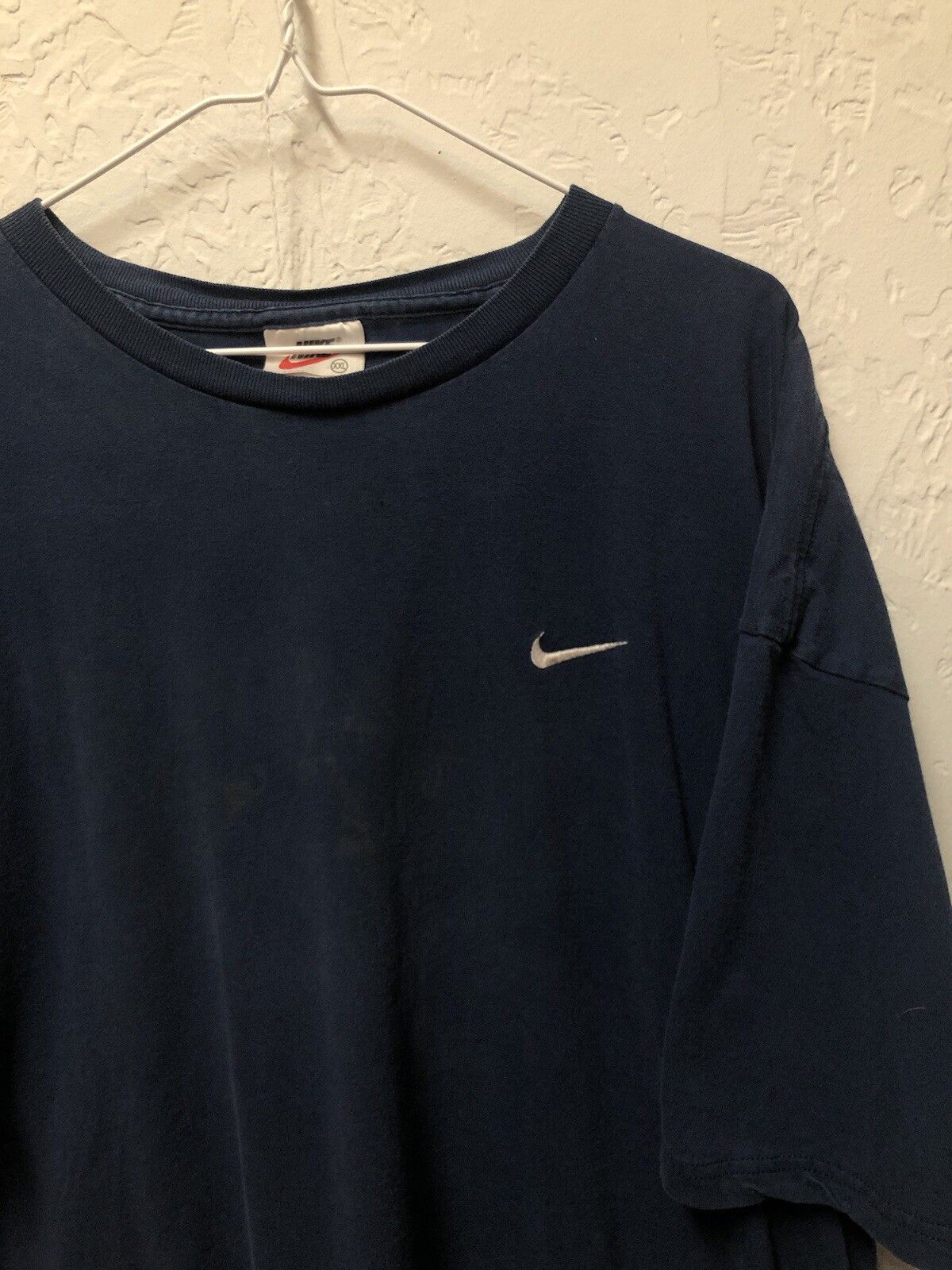Nike × Vintage Vintage Nike T Shirt Swoosh Check Faded Navy 90s Y2K XXL Size US XXL / EU 58 / 5 - 2 Thumbnail