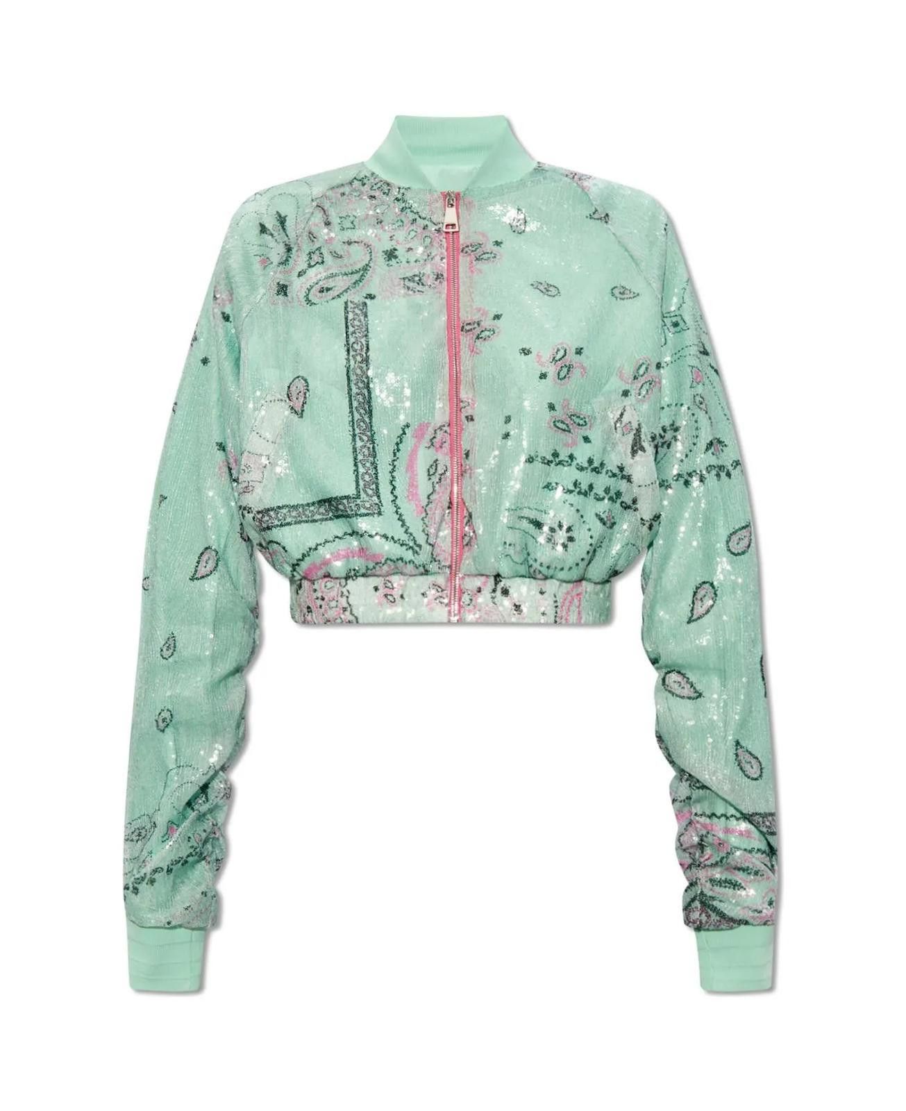Khrisjoy Khrisjoy Mint Paisley Sequin Bomber Jacket w/Pink Zip Sz S Size XS / US 0-2 / IT 36-38 - 1 Thumbnail