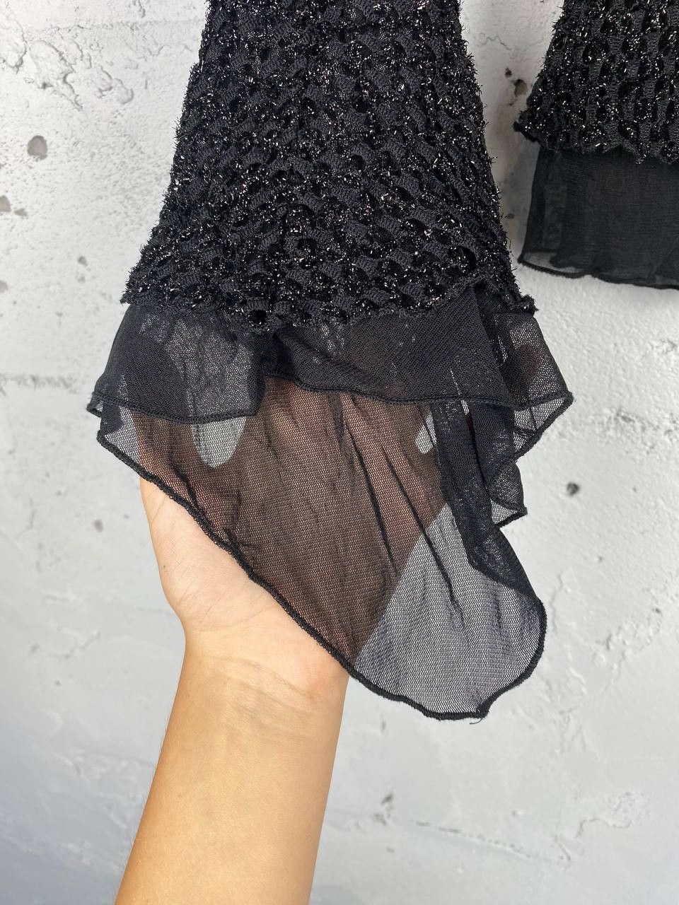 Japanese Brand Y2K Feather Mesh Black Asymmetric Japan Long Sleeve Size S / US 4 / IT 40 - 7 Thumbnail