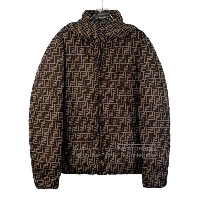 Fendi Fendi Dark brown logo letter all-over print striped hooded Size US XL / EU 56 / 4 - 1 Thumbnail